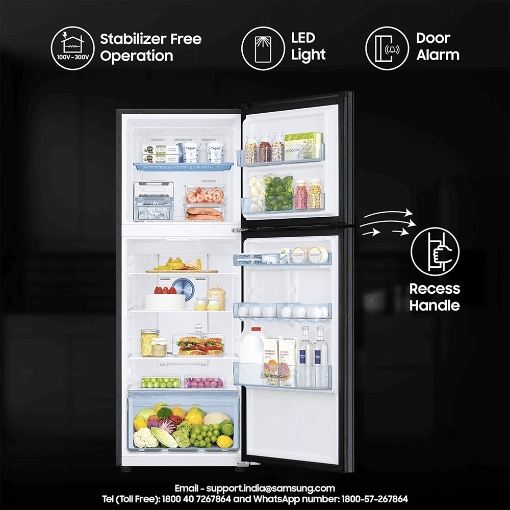 SAMSUNG 301 Litres 3 Star Frost Free Double Door Convertible Refrigerator with Stabilizer Free Operation (RT34C4523B1/HL, Black Matt)_11