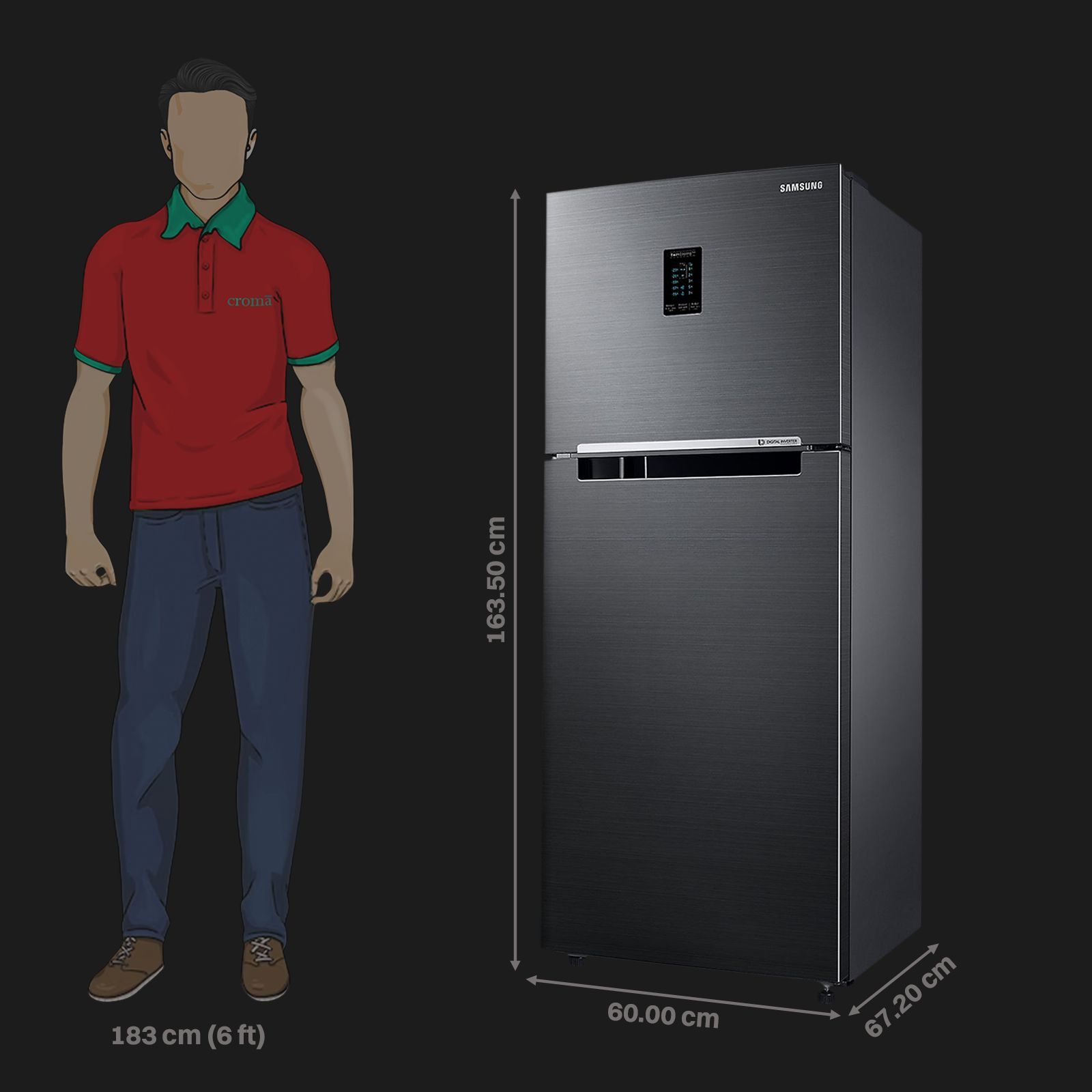 SAMSUNG 301 Litres 3 Star Frost Free Double Door Convertible Refrigerator with Stabilizer Free Operation (RT34C4523B1/HL, Black Matt)_2