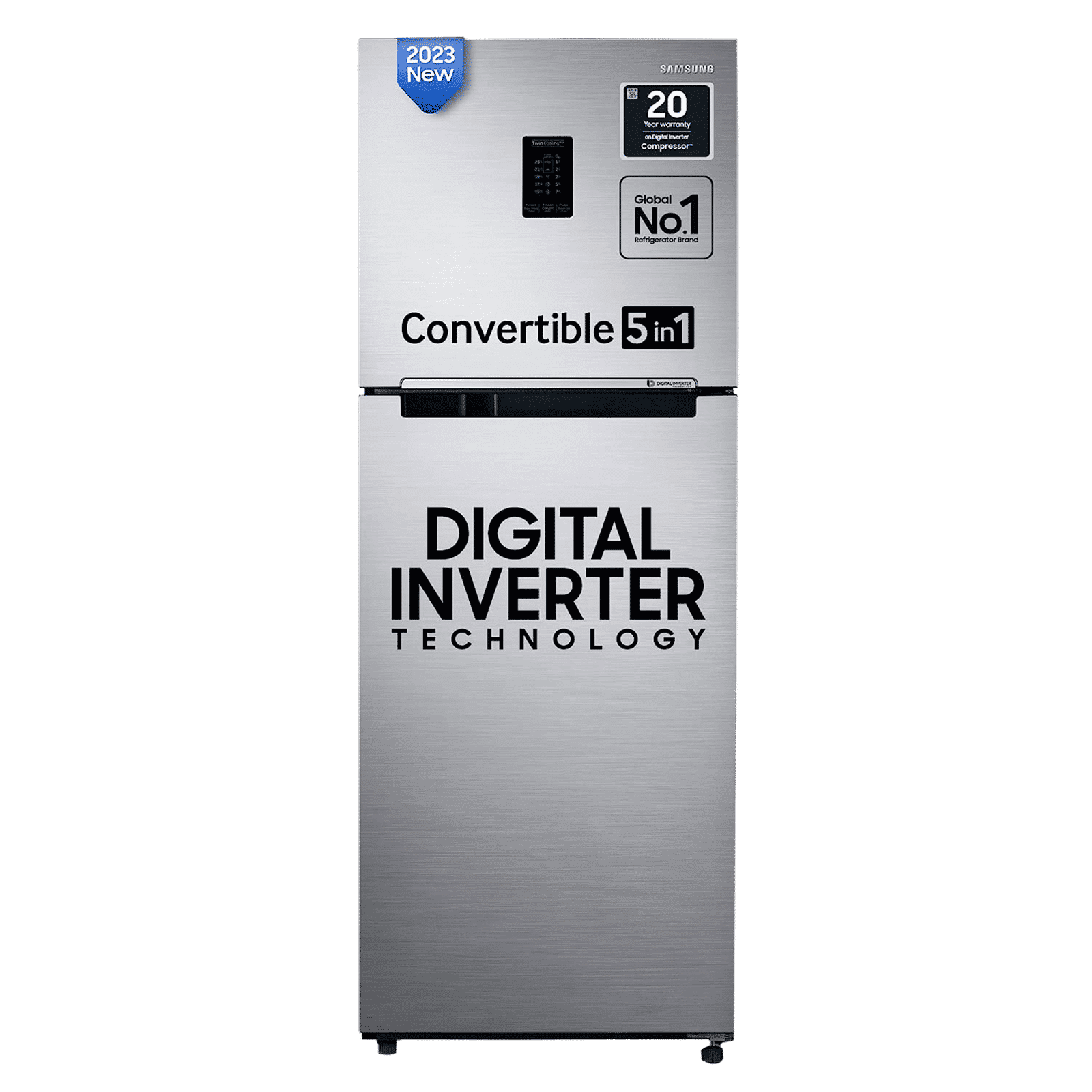 SAMSUNG 301 Litres 3 Star Frost Free Double Door Convertible Refrigerator with Stabilizer Free Operation (RT34C4523S9/HL, Refined Inox)_1