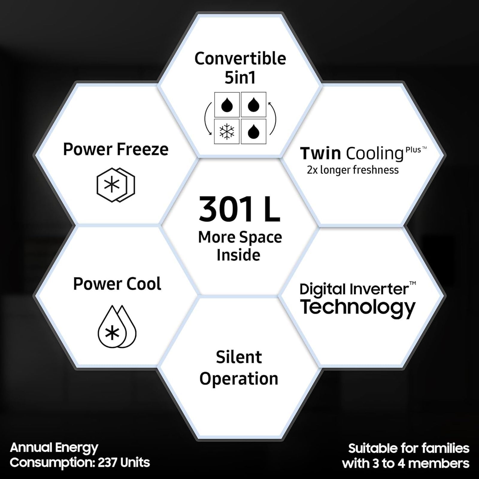 SAMSUNG 301 Litres 3 Star Frost Free Double Door Convertible Refrigerator with Stabilizer Free Operation (RT34C4523S9/HL, Refined Inox)_15