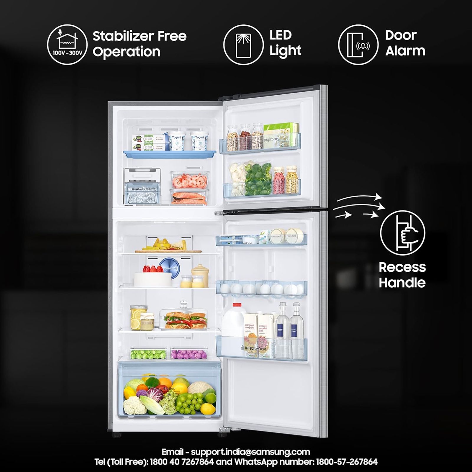 SAMSUNG 301 Litres 3 Star Frost Free Double Door Convertible Refrigerator with Stabilizer Free Operation (RT34C4523S9/HL, Refined Inox)_17