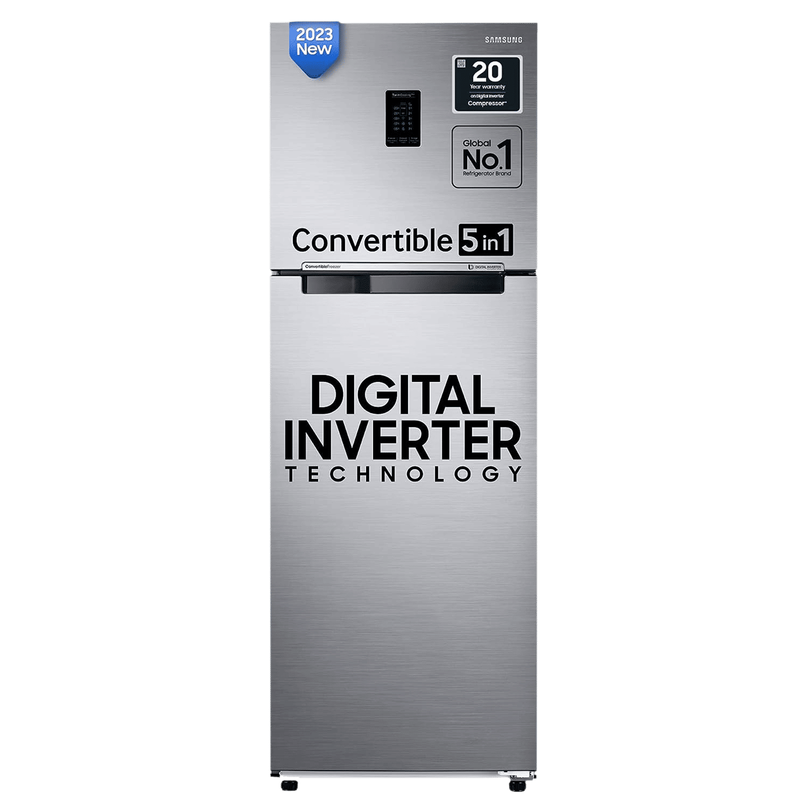 SAMSUNG 322 Litres 3 Star Frost Free Double Door Convertible Refrigerator with Stabilizer Free Operation (RT37C4523S8/HL, Elegant Inox)_1