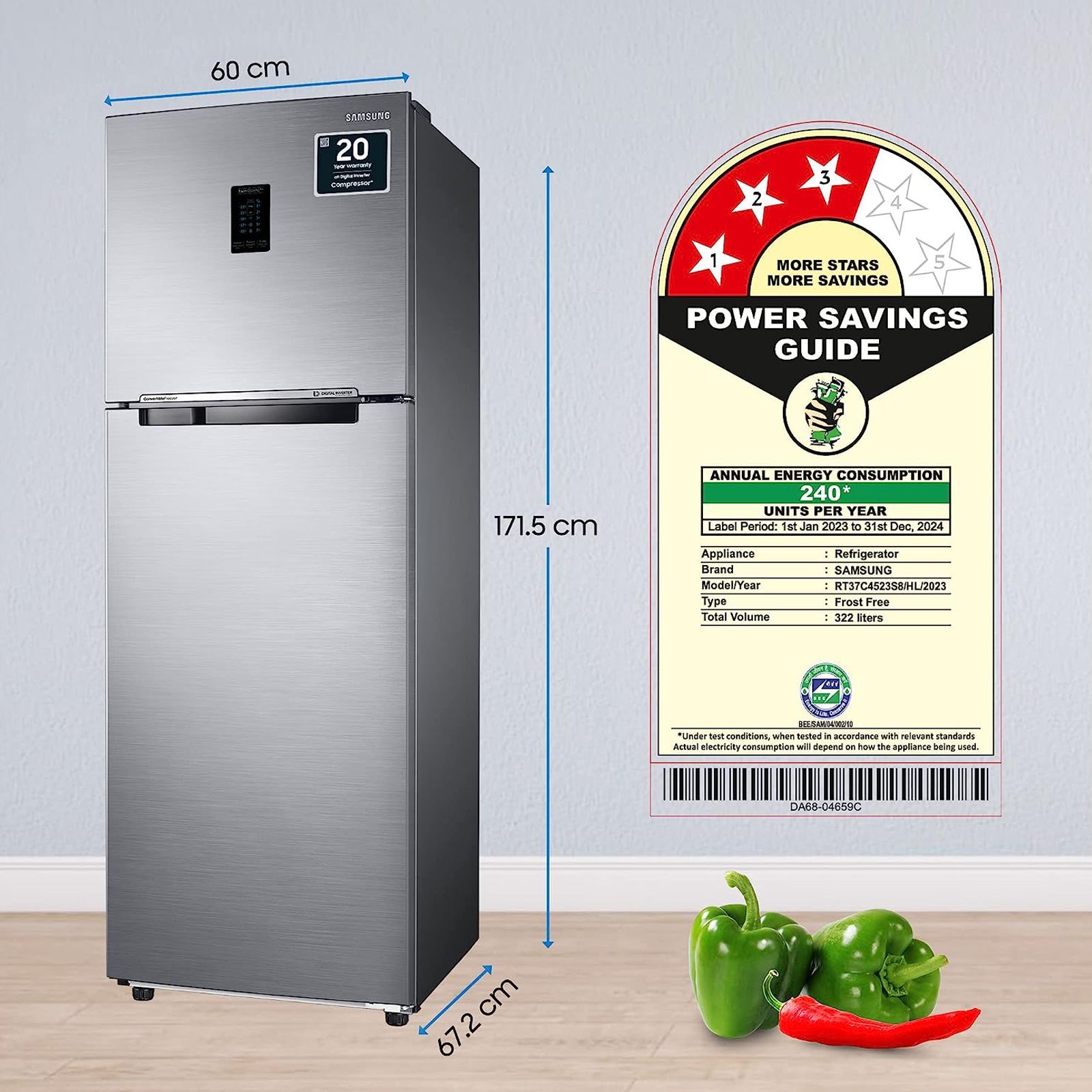 SAMSUNG 322 Litres 3 Star Frost Free Double Door Convertible Refrigerator with Stabilizer Free Operation (RT37C4523S8/HL, Elegant Inox)_13