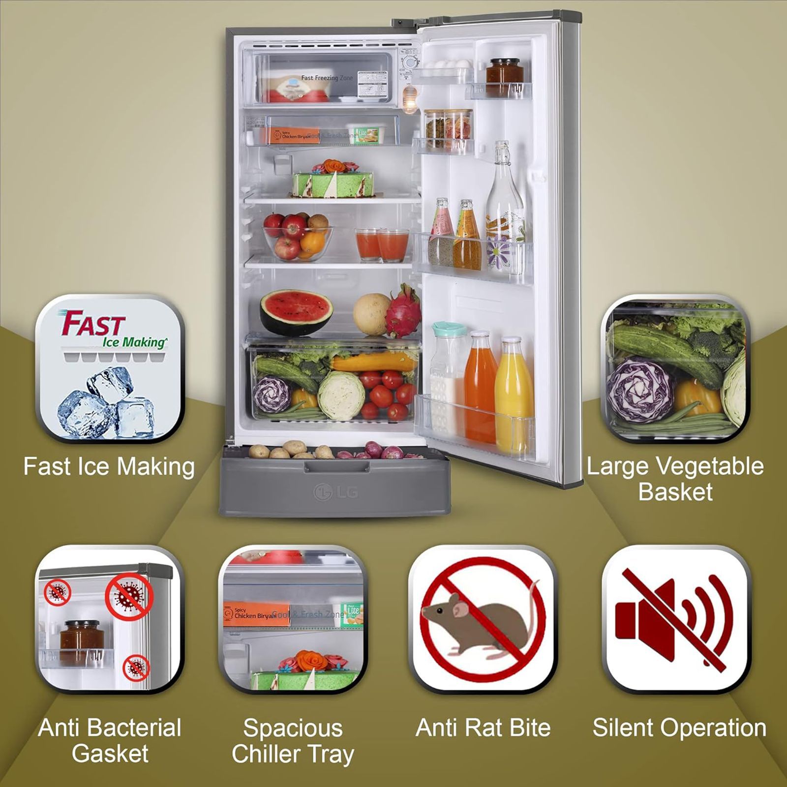 LG 185 Litres 4 Star Direct Cool Single Door Refrigerator with Antibacterial Gasket (GL-D199OPZY.DPZZPS, Shiny Steel) LG 185 Litres 4 Star Direct Cool Single Door Refrigerator with Antibacterial Gasket (GL-D199OPZY.DPZZPS, Shiny Steel)_9