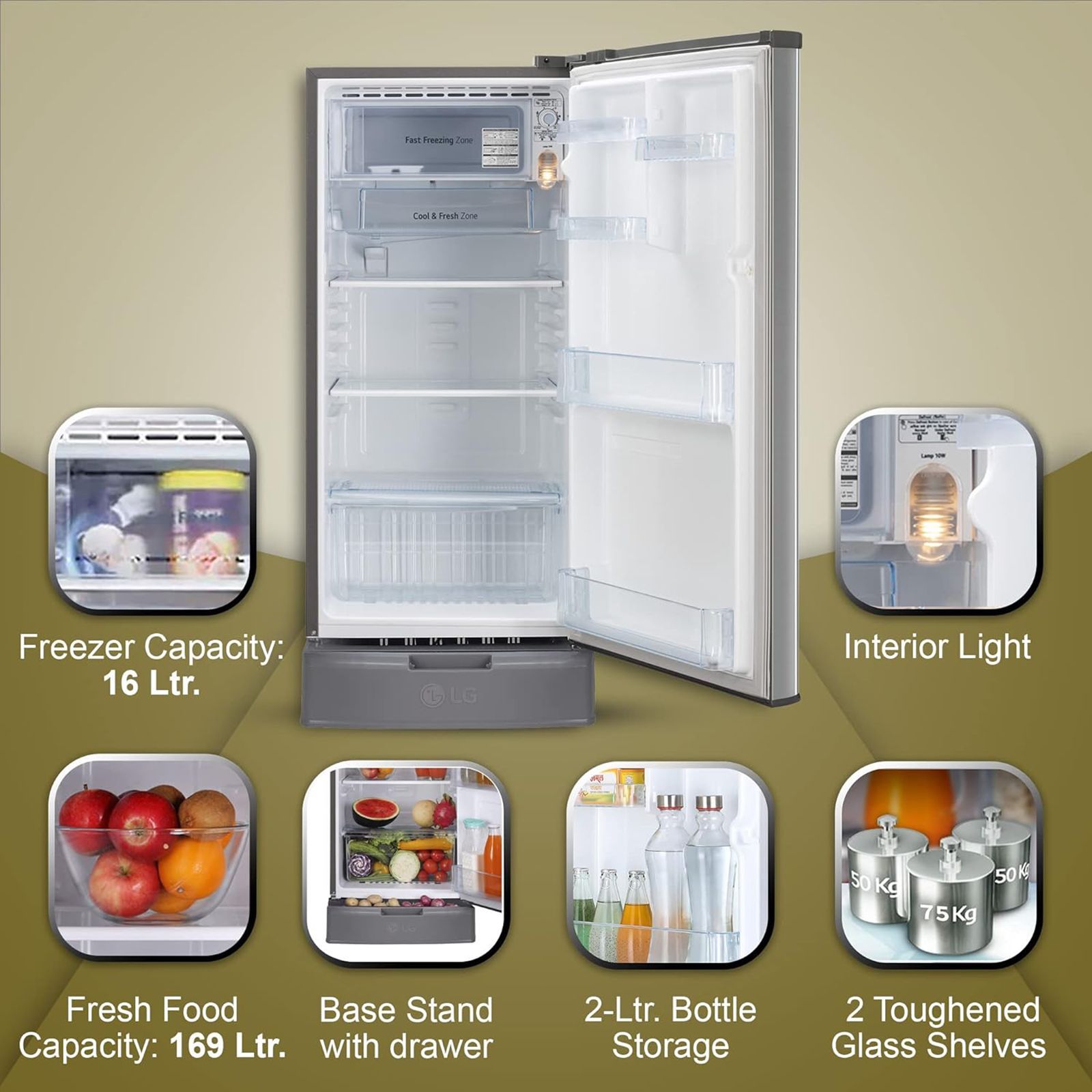 LG 185 Litres 4 Star Direct Cool Single Door Refrigerator with Antibacterial Gasket (GL-D199OPZY.DPZZPS, Shiny Steel) LG 185 Litres 4 Star Direct Cool Single Door Refrigerator with Antibacterial Gasket (GL-D199OPZY.DPZZPS, Shiny Steel)_13