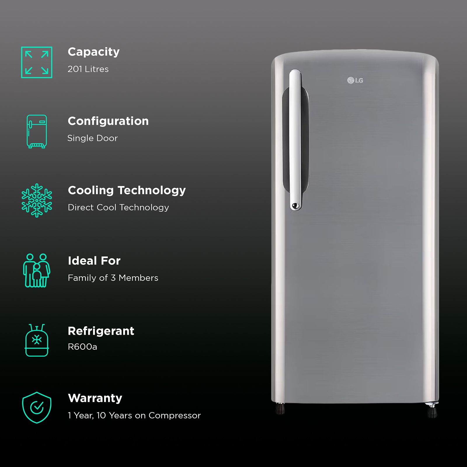 LG 201 Litres 3 Star Direct Cool Single Door Refrigerator with Antibacterial Gasket (GL-B211HPZD.APZZEB, Shiny Steel) LG 201 Litres 3 Star Direct Cool Single Door Refrigerator with Antibacterial Gasket (GL-B211HPZD.APZZEB, Shiny Steel)_2