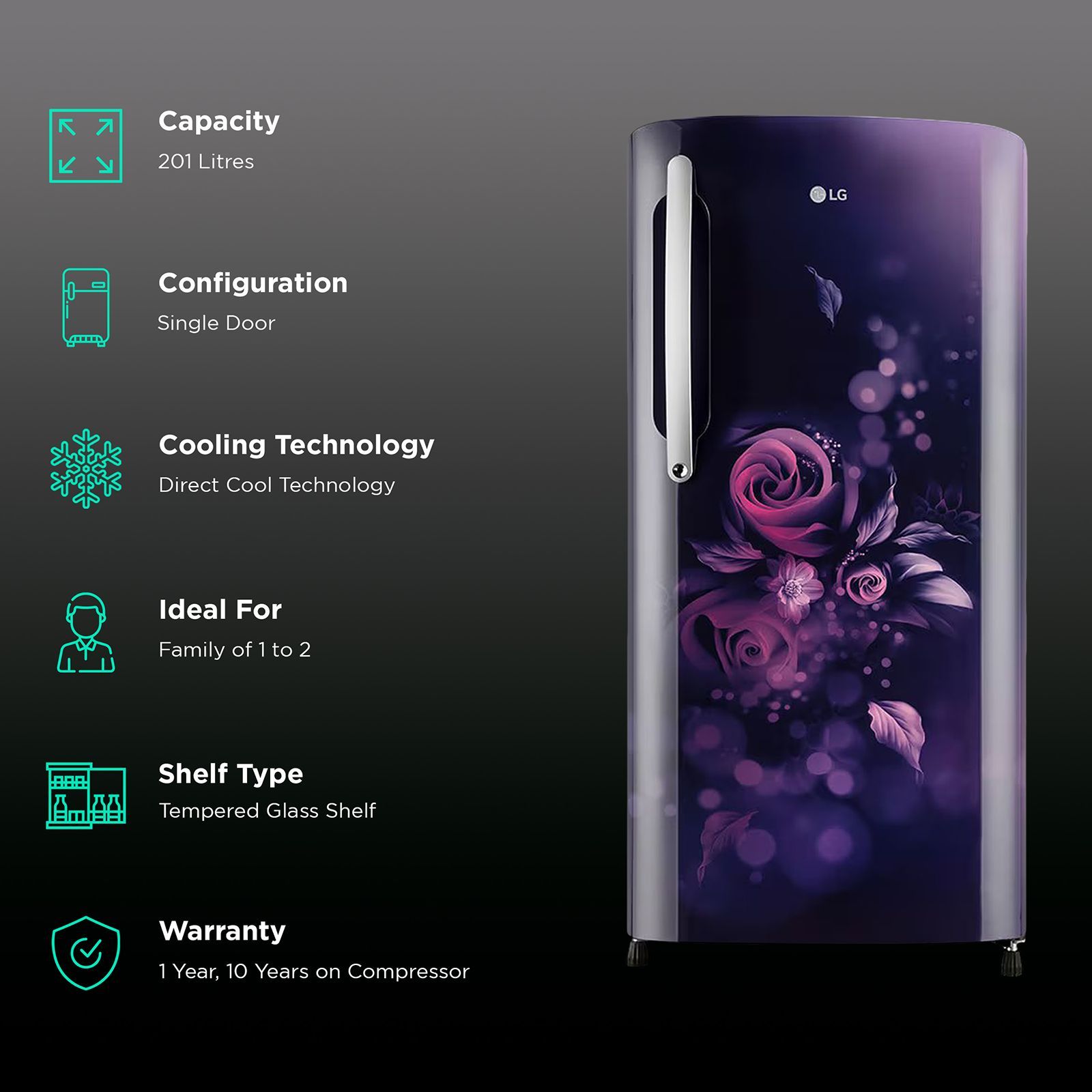 LG 201 Litres 3 Star Direct Cool Single Door Refrigerator with Anti-Bacterial Gasket (GLB211HBEDABEZEBN, Blue Euphoria)_2