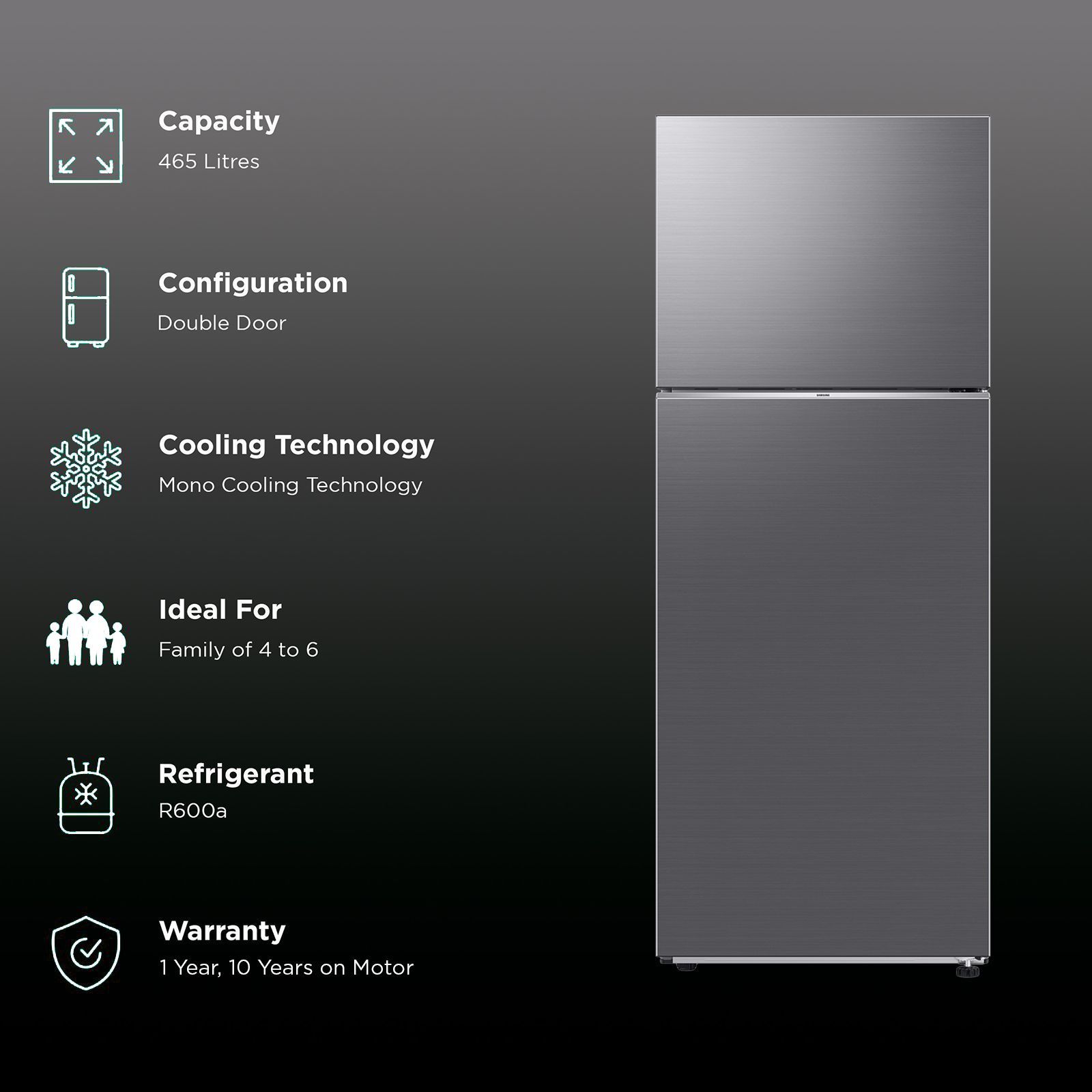 SAMSUNG 465 Litres 1 Star Frost Free Double Door Refrigerator with Mono Cooling Technology (RT51CG662AS9TL, Refined Inox)_2