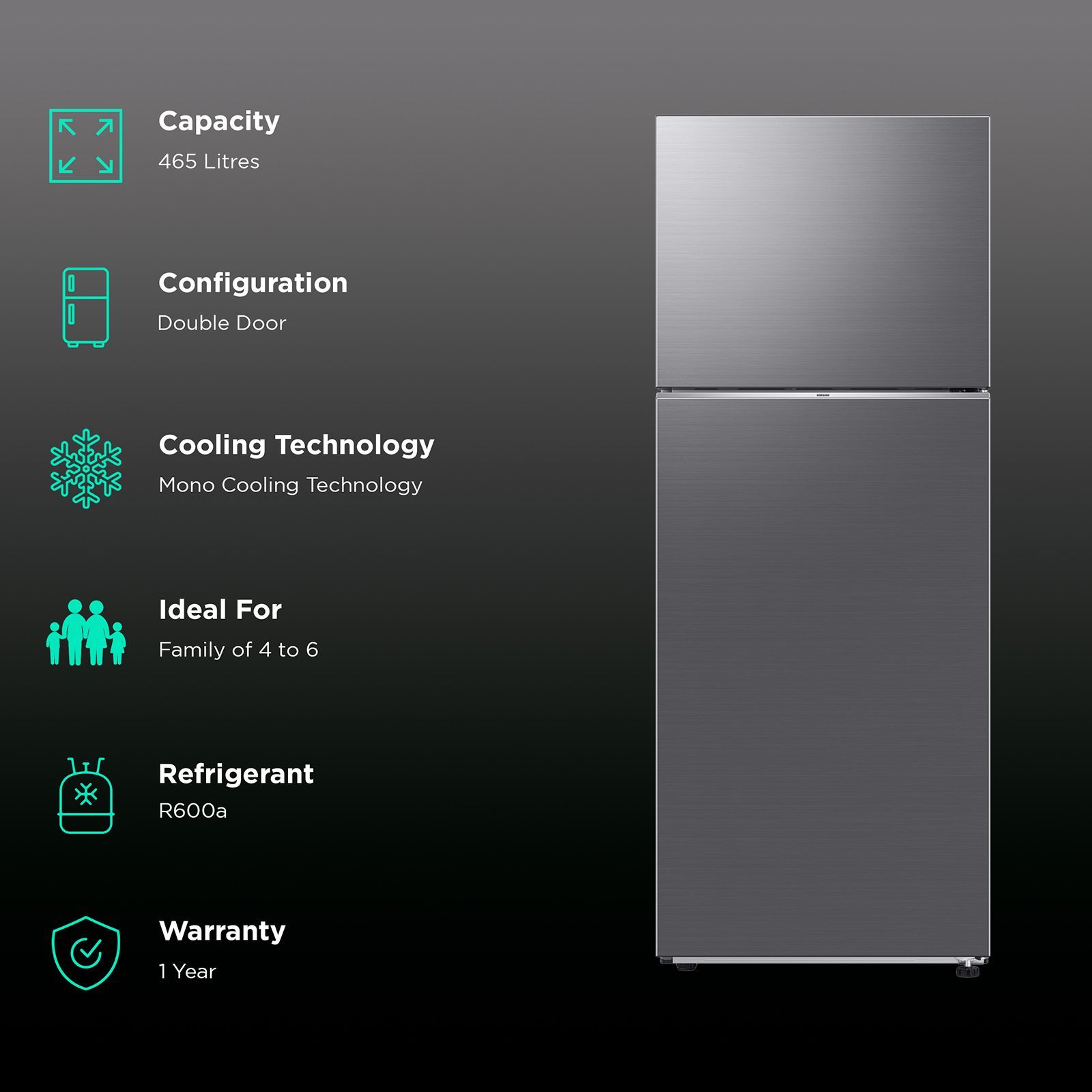 SAMSUNG 465 Litres 1 Star Frost Free Double Door Refrigerator with Mono Cooling Technology (RT51CG662AS9TL, Refined Inox)_2