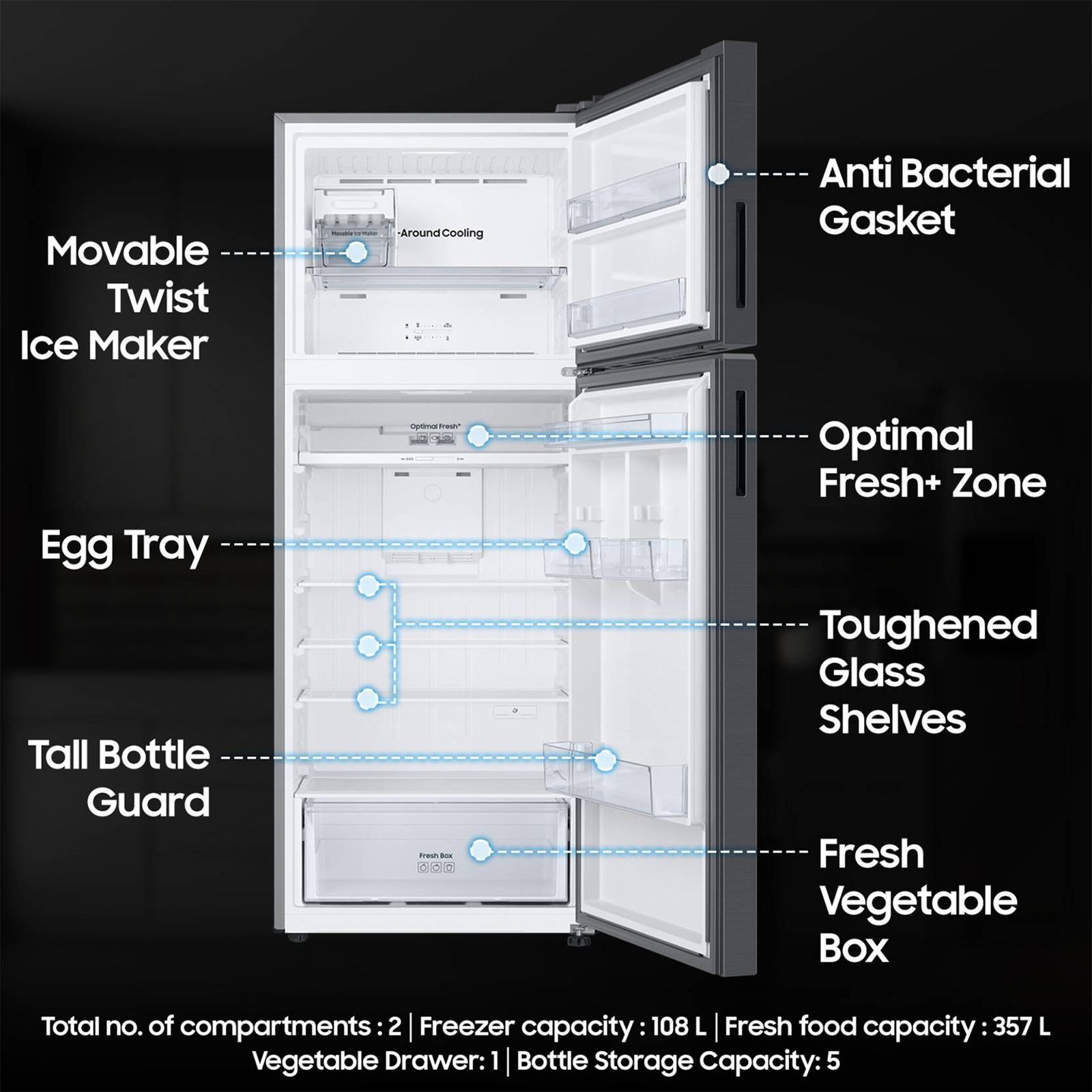 SAMSUNG 465 Litres 1 Star Frost Free Double Door Refrigerator with Mono Cooling Technology (RT51CG662AB1TL, Black Matt) SAMSUNG 465 Litres 1 Star Frost Free Double Door Refrigerator with Mono Cooling Technology (RT51CG662AB1TL, Black Matt)_14