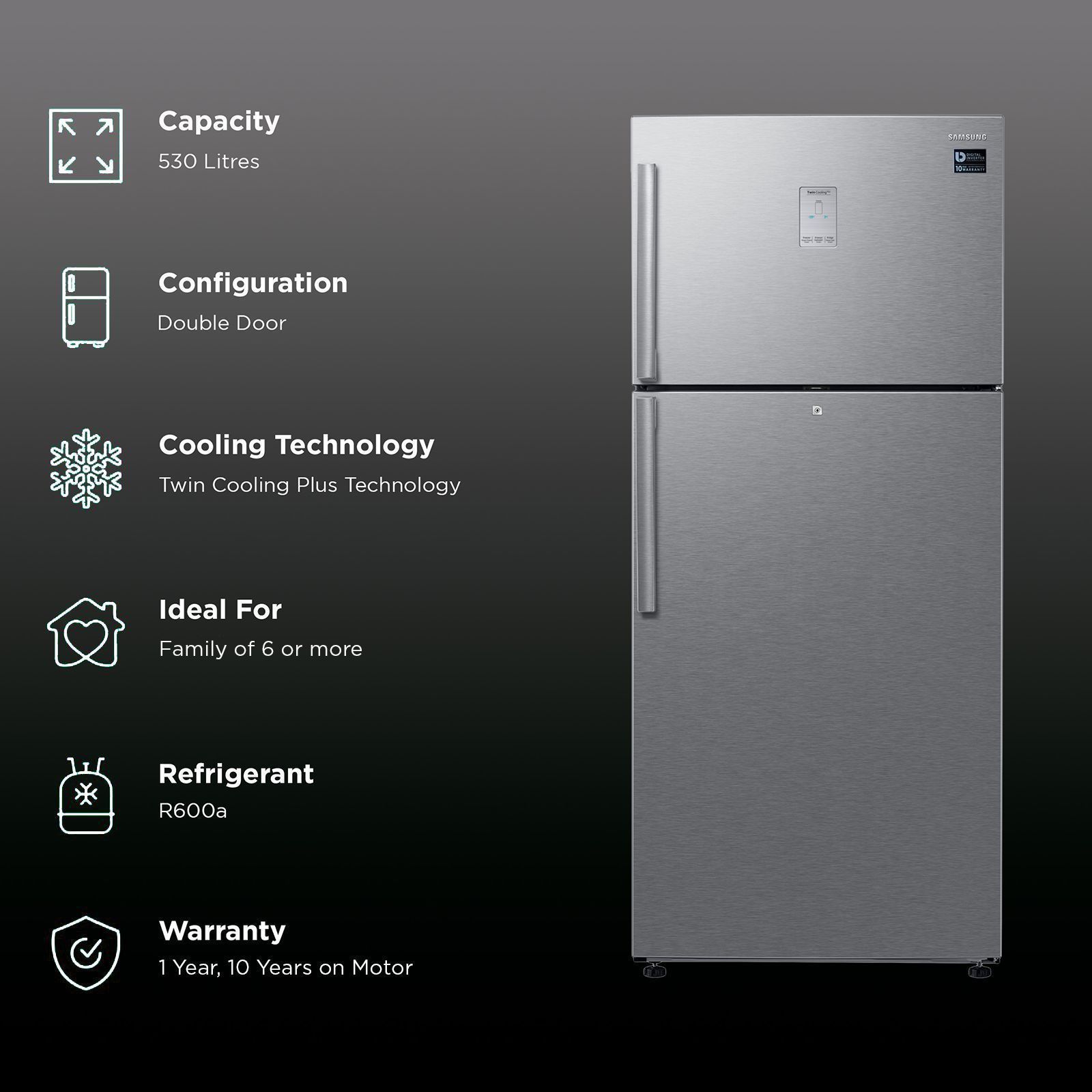 SAMSUNG 530 Litres 1 Star Frost Free Double Door Refrigerator with Twin Cooling Plus Technology (RT56C637SSL/TL, Clean Steel) SAMSUNG 530 Litres 1 Star Frost Free Double Door Refrigerator with Twin Cooling Plus Technology (RT56C637SSL/TL, Clean Steel)_2