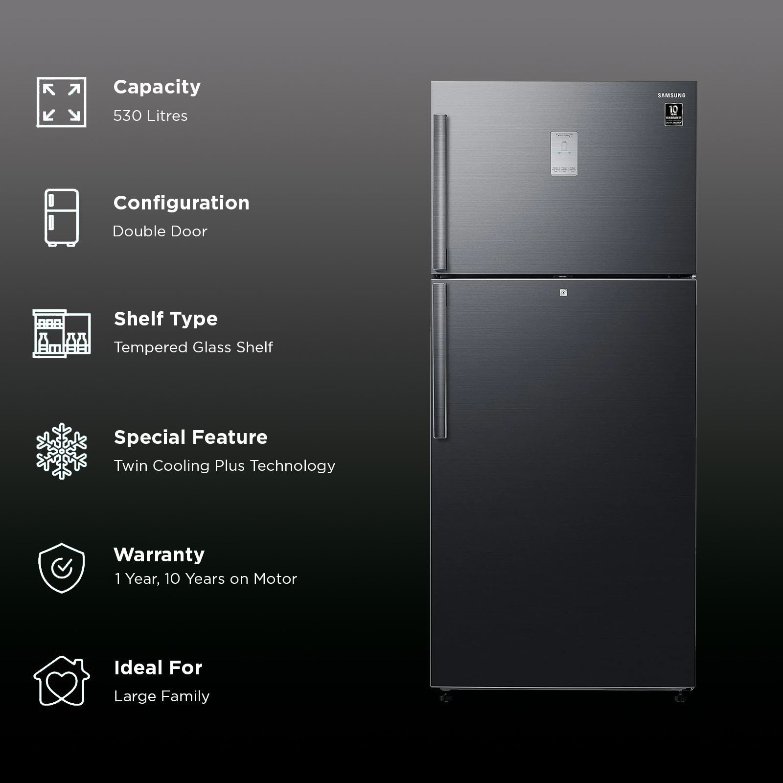 SAMSUNG 530 Litres 1 Star Frost Free Double Door Refrigerator with Twin Cooling Plus Technology (RT56C637SBS/TL, Black Inox) SAMSUNG 530 Litres 1 Star Frost Free Double Door Refrigerator with Twin Cooling Plus Technology (RT56C637SBS/TL, Black Inox)_2