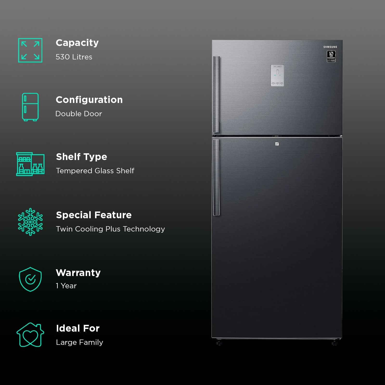 SAMSUNG 530 Litres 1 Star Frost Free Double Door Refrigerator with Twin Cooling Plus Technology (RT56C637SBS/TL, Black Inox) SAMSUNG 530 Litres 1 Star Frost Free Double Door Refrigerator with Twin Cooling Plus Technology (RT56C637SBS/TL, Black Inox)_2