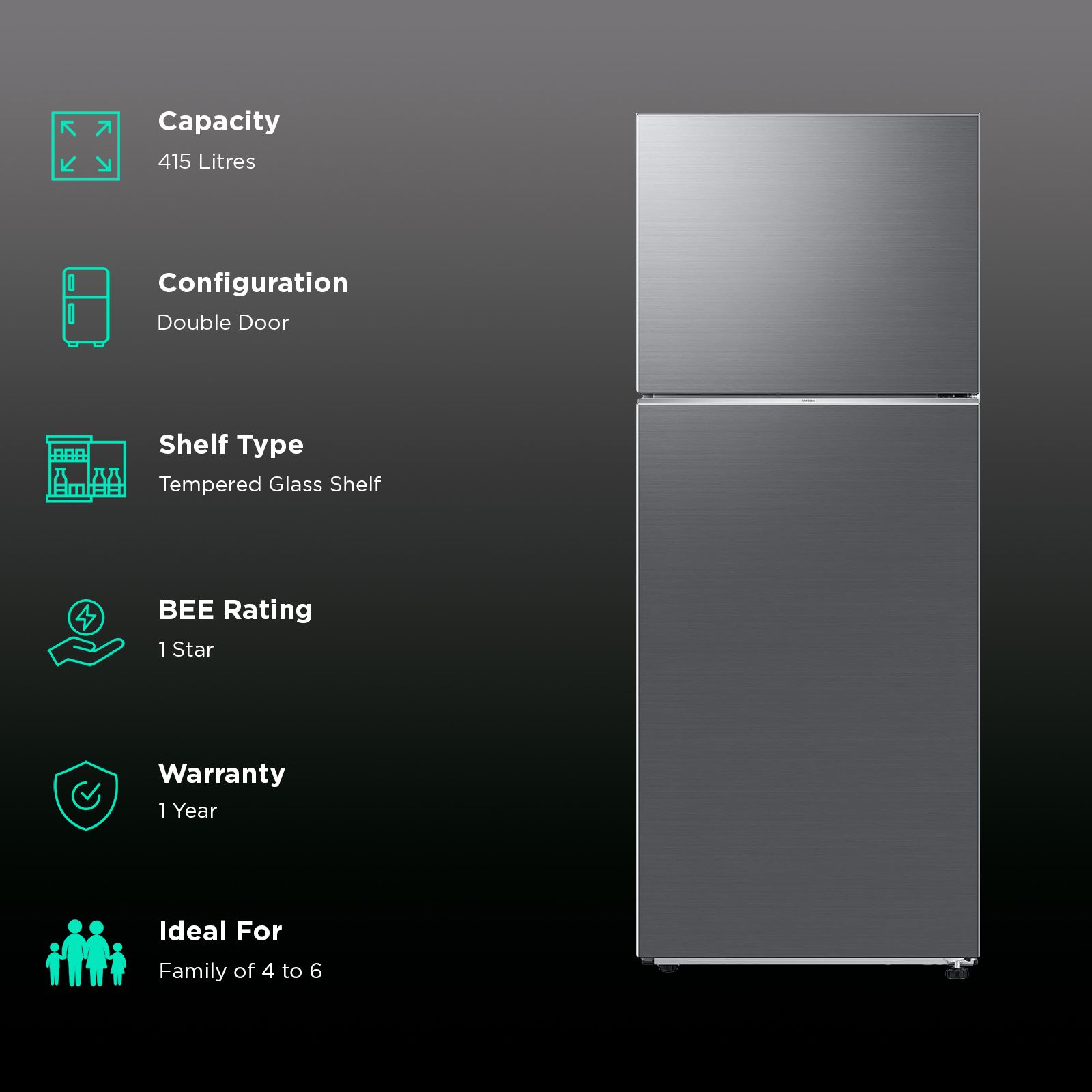 SAMSUNG 415 Litres 1 Star Frost Free Double Door Refrigerator with Stabilizer Free Operation (RT45CG662AS9TL, Refined Inox)_2