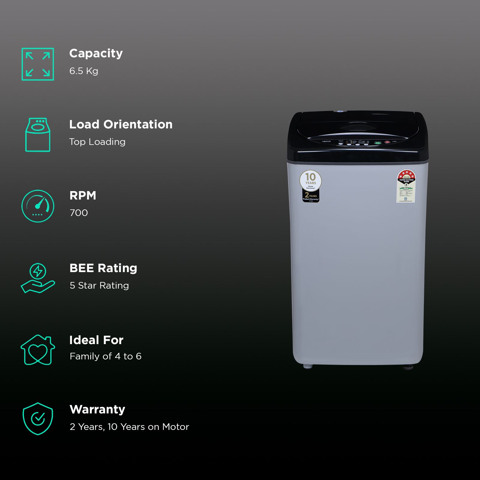 Croma 6.5 kg 5 Star Fully Automatic Top Load Washing Machine (CRLW065FAF264504, Lint Filter, Inox Grey)_2