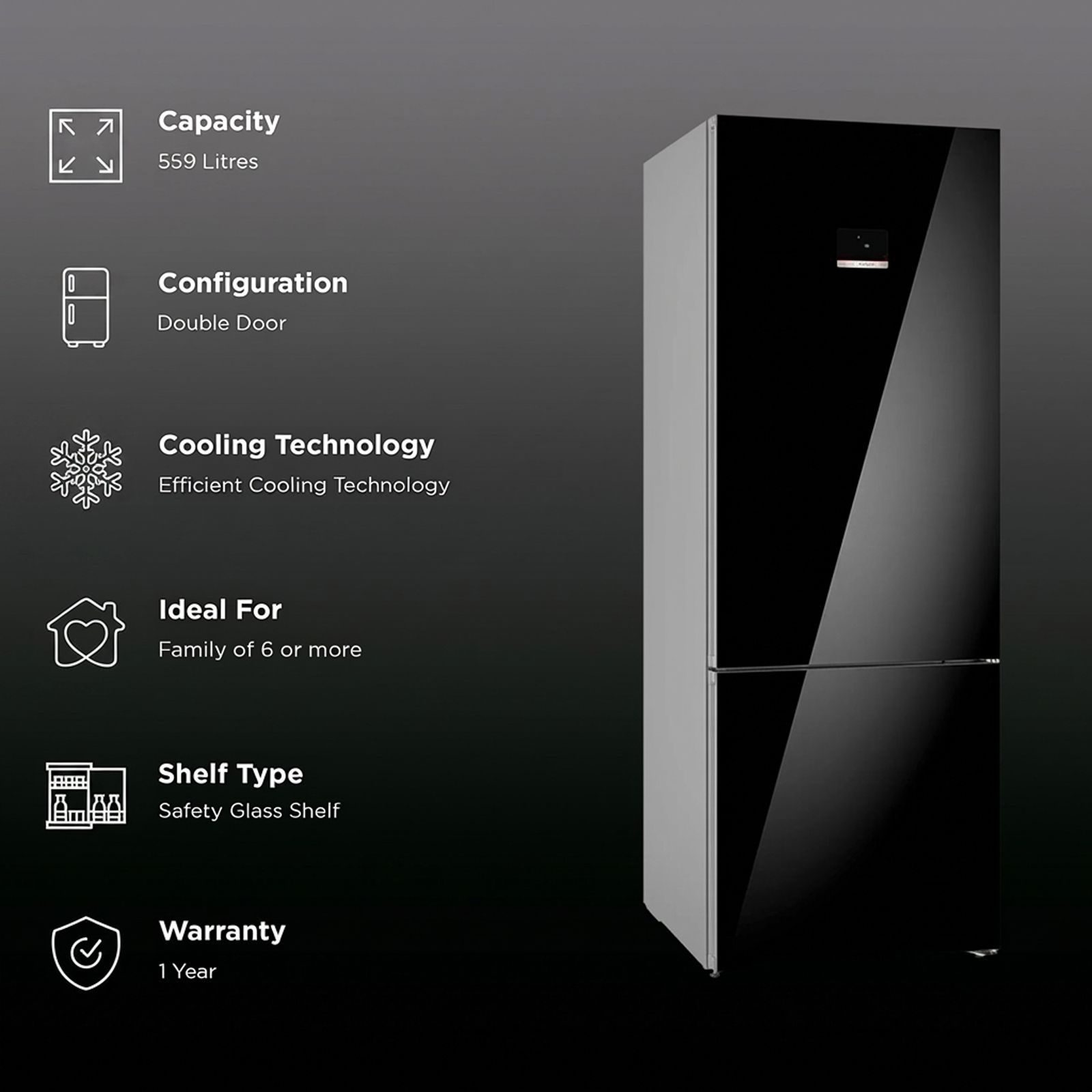 BOSCH Series 6 508 Litres 2 Star Frost Free Double Door Bottom Mount Refrigerator with Stabilizer Free Operation (KGN56LB42I, Black)_2