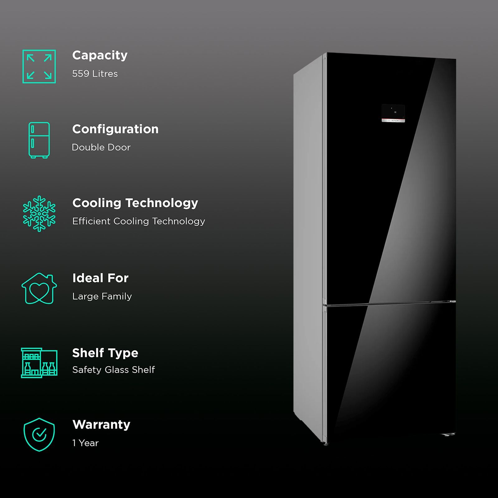 BOSCH Series 6 508 Litres 2 Star Frost Free Double Door Bottom Mount Refrigerator with Stabilizer Free Operation (KGN56LB42I, Black) BOSCH Series 6 508 Litres 2 Star Frost Free Double Door Bottom Mount Refrigerator with Stabilizer Free Operation (KGN56LB42I, Black)_2