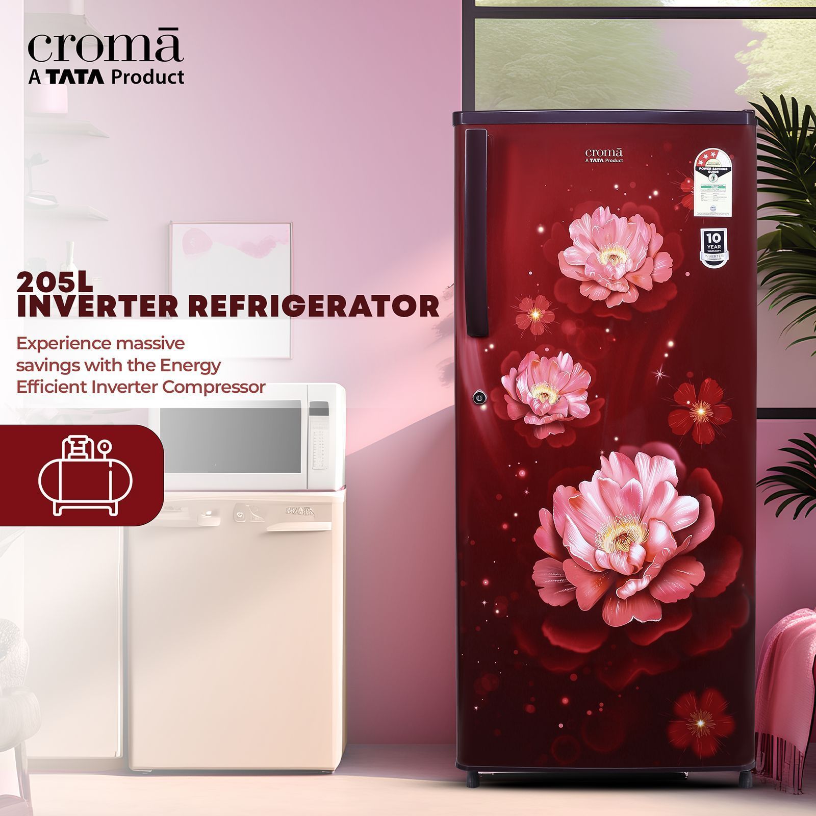 Croma 205 Litres 3 Star Direct Cool Single Door Refrigerator with Anti-Fungal Door Gasket (CRLR206DID250503, Bloom Wine Red) Croma 205 Litres 3 Star Direct Cool Single Door Refrigerator with Anti-Fungal Door Gasket (CRLR206DID250503, Bloom Wine Red)_10