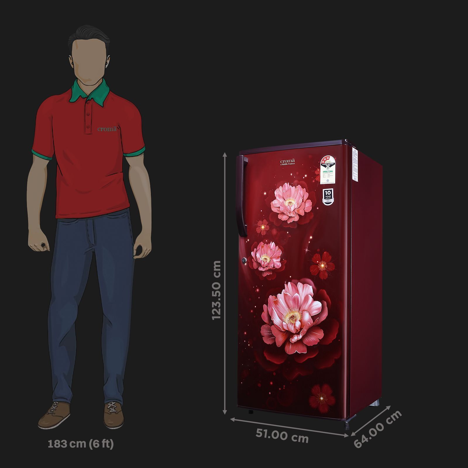 Croma 205 Litres 3 Star Direct Cool Single Door Refrigerator with Anti-Fungal Door Gasket (CRLR206DID250503, Bloom Wine Red) Croma 205 Litres 3 Star Direct Cool Single Door Refrigerator with Anti-Fungal Door Gasket (CRLR206DID250503, Bloom Wine Red)_2