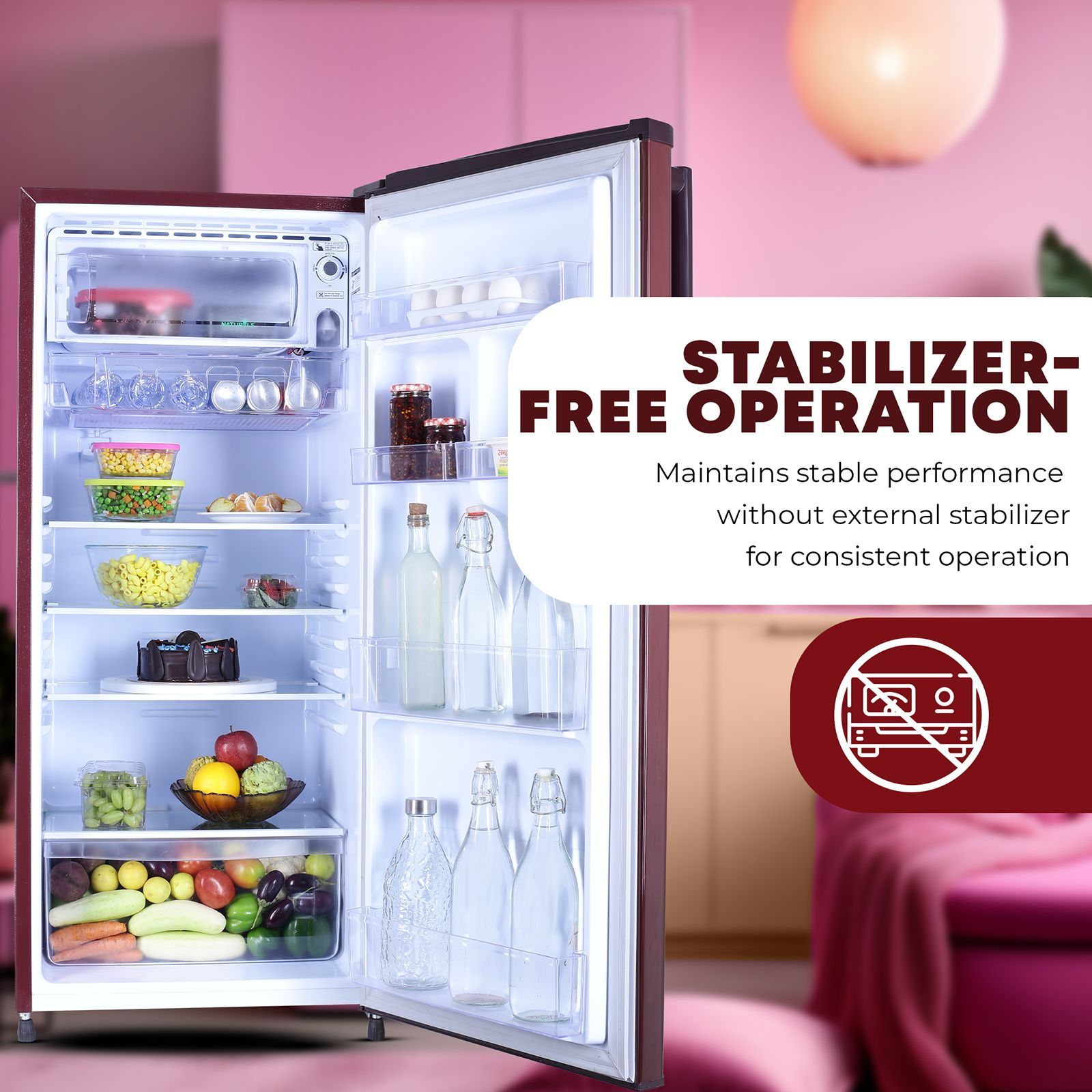 Croma 205 Litres 3 Star Direct Cool Single Door Refrigerator with Anti-Fungal Door Gasket (CRLR206DID250503, Bloom Wine Red)_8