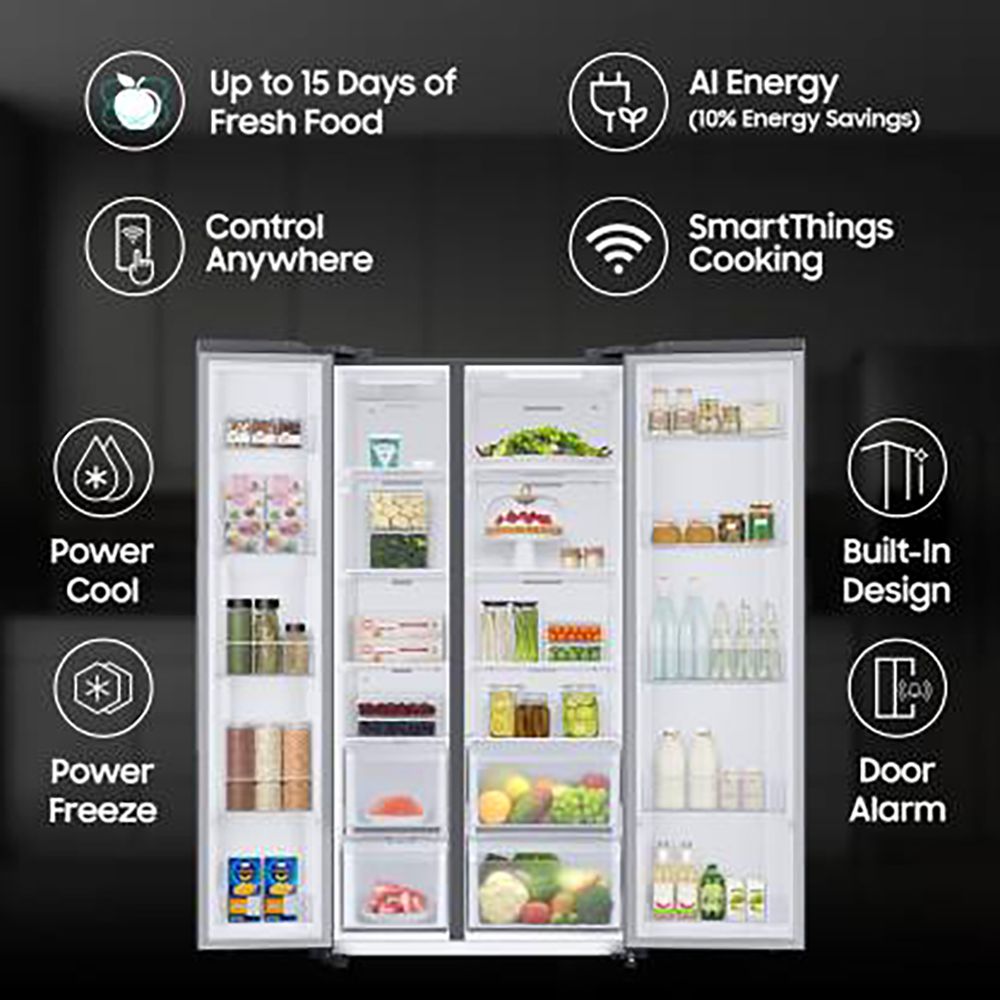 SAMSUNG 653 Litres 3 Star Frost Free Side by Side Convertible Refrigerator with Twin Cooling Plus Technology (RS76CG8003S9HL, Refined Inox)_16