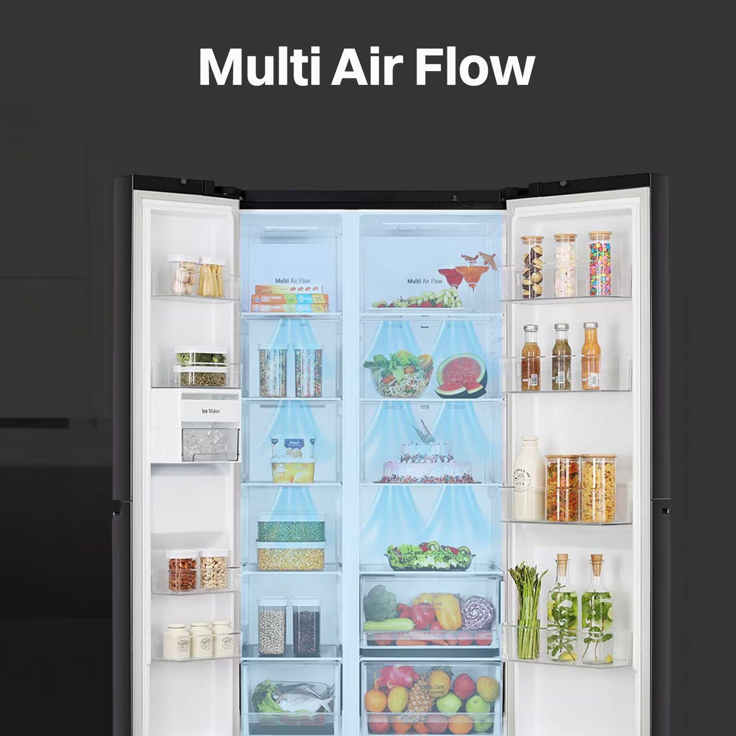 LG 650 Litres 3 Star Frost Free Side by Side Convertible Refrigerator with Smart Inverter Compressor (GLB257DBM3, Black Mirror)_16