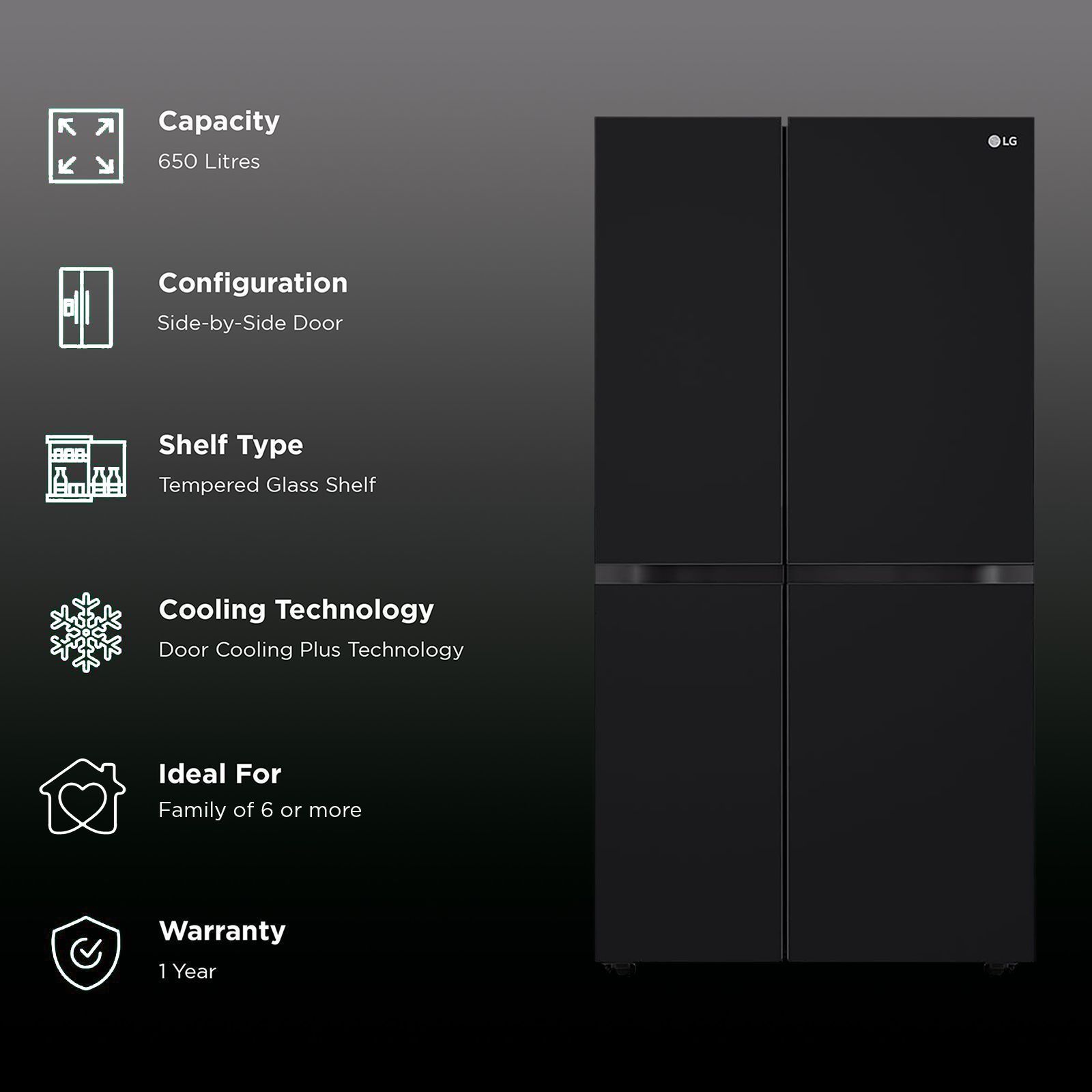 LG 650 Litres 3 Star Frost Free Side by Side Convertible Refrigerator with Smart Inverter Compressor (GLB257DBM3, Black Mirror)_2