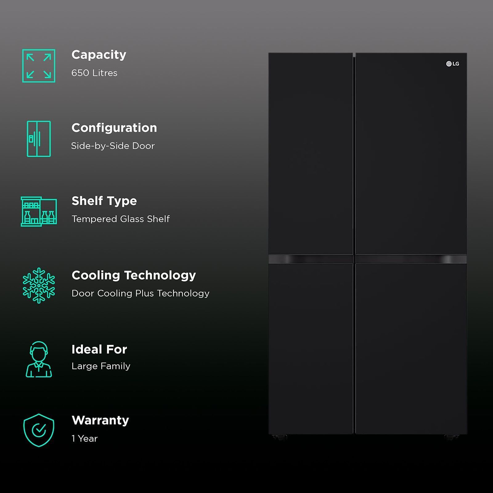 LG 650 Litres 3 Star Frost Free Side by Side Convertible Refrigerator with Smart Inverter Compressor (GLB257DBM3, Black Mirror)_2