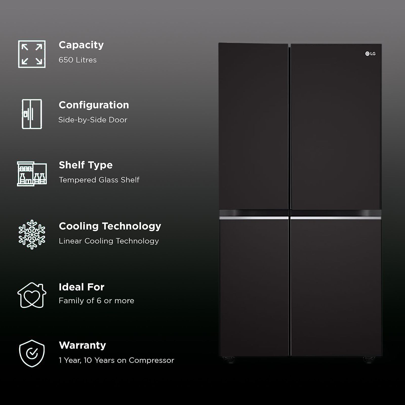 LG 650 Litres 3 Star Frost Free Side by Side Refrigerator with Multi Air Flow (GLB257HWB3, Western Black)_2