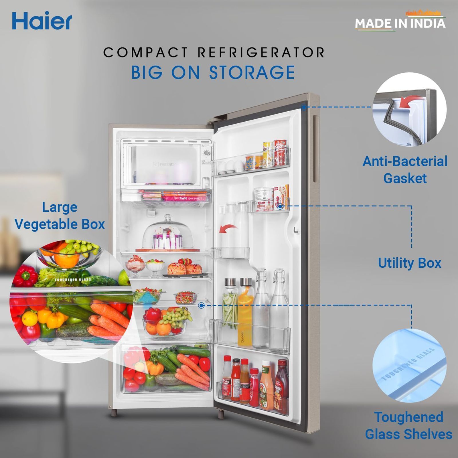 Haier 215 Litres 3 Star Direct Cool Single Door Refrigerator with Stabilizer Free Operation (HED223TSP, Inox Steel)_8