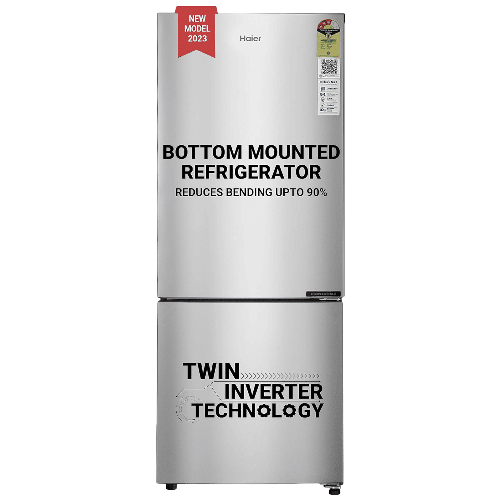 Haier 237 Litres 3 Star Frost Free Double Door Bottom Mount Convertible Refrigerator with Anti Bacterial Gasket (HEB243GSP, Moon Silver)_1