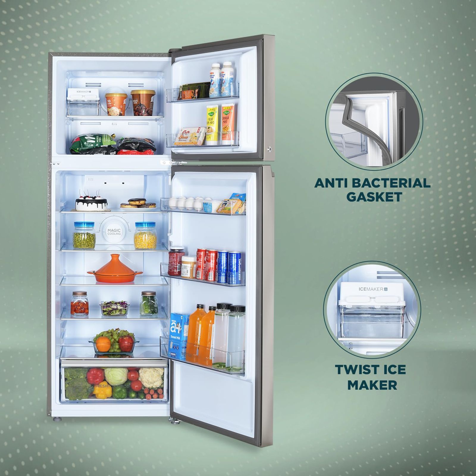 Haier 328 Litres 3 Star Frost Free Double Door Convertible Refrigerator with Fan Motor Technology (HEF333TSP, Inox Steel)_9