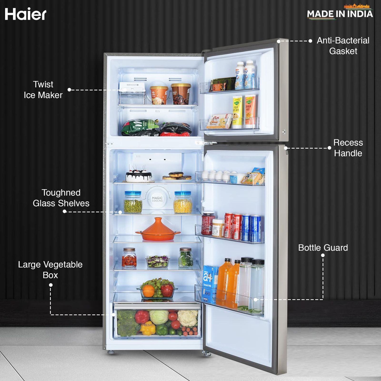 Haier 328 Litres 3 Star Frost Free Double Door Convertible Refrigerator with Fan Motor Technology (HEF333TSP, Inox Steel)_11