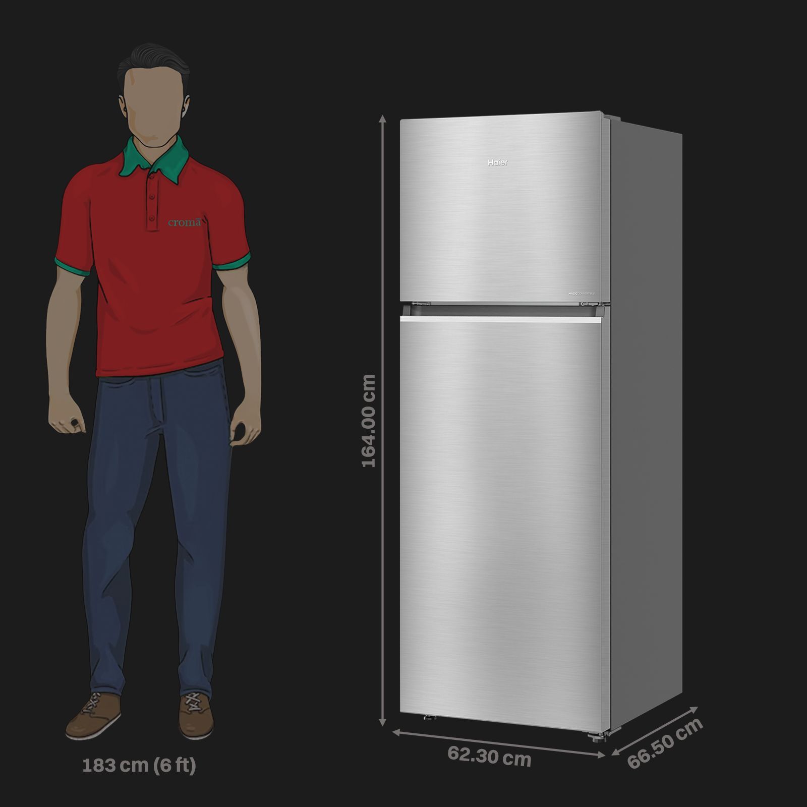 Haier 328 Litres 3 Star Frost Free Double Door Convertible Refrigerator with Fan Motor Technology (HEF333TSP, Inox Steel)_2