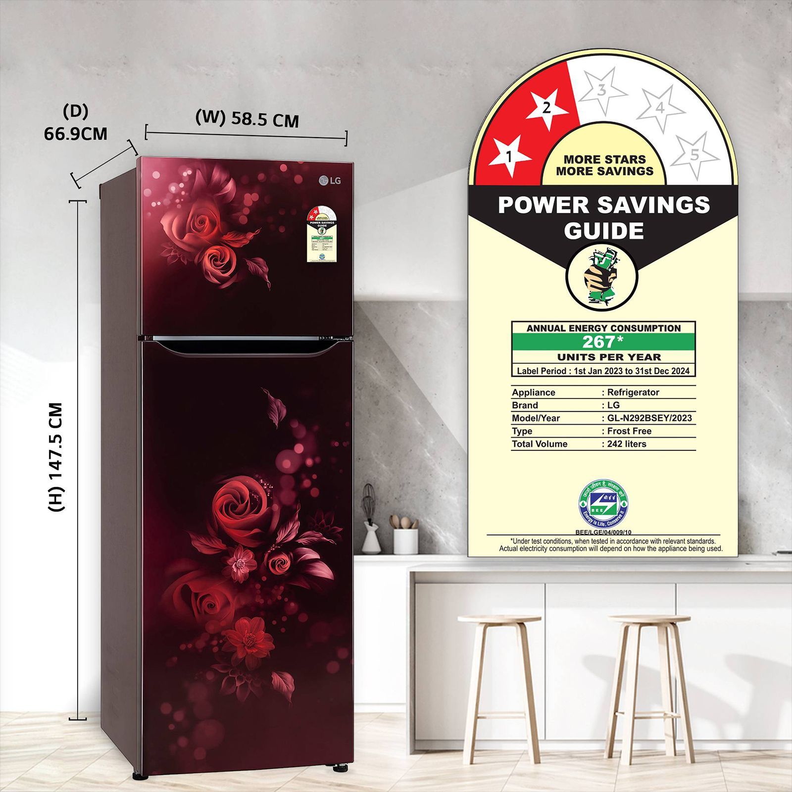 LG 242 Litres 2 Star Frost Free Double Door Refrigerator with Anti Bacterial Gasket (GLN292BSEY, Scarlet Euphoria)_10