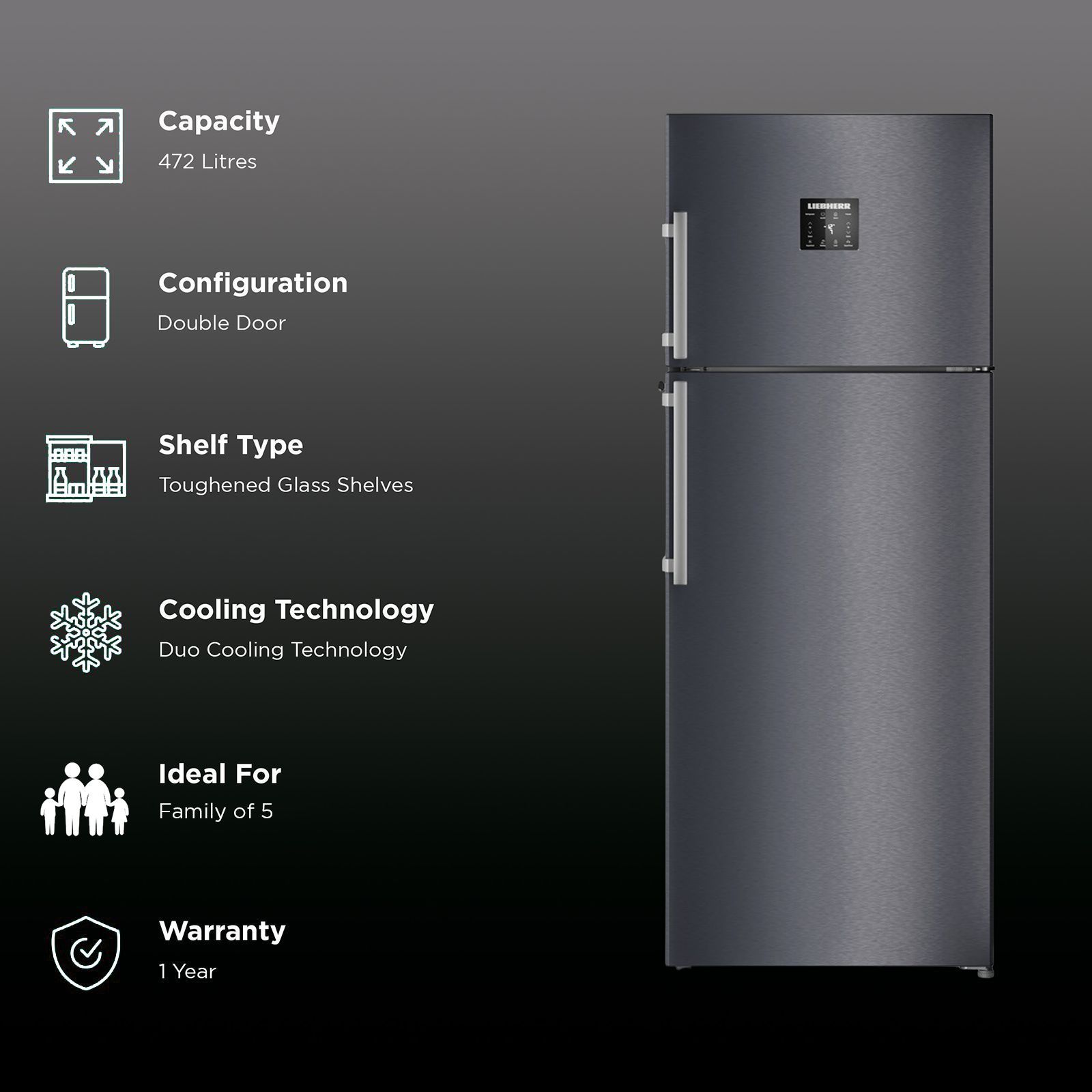 LIEBHERR 472 Litres 2 Star Frost Free Double Door Refrigerator with EasyFresh Technology (TDcsB 4765, Cobalt Steel)_2