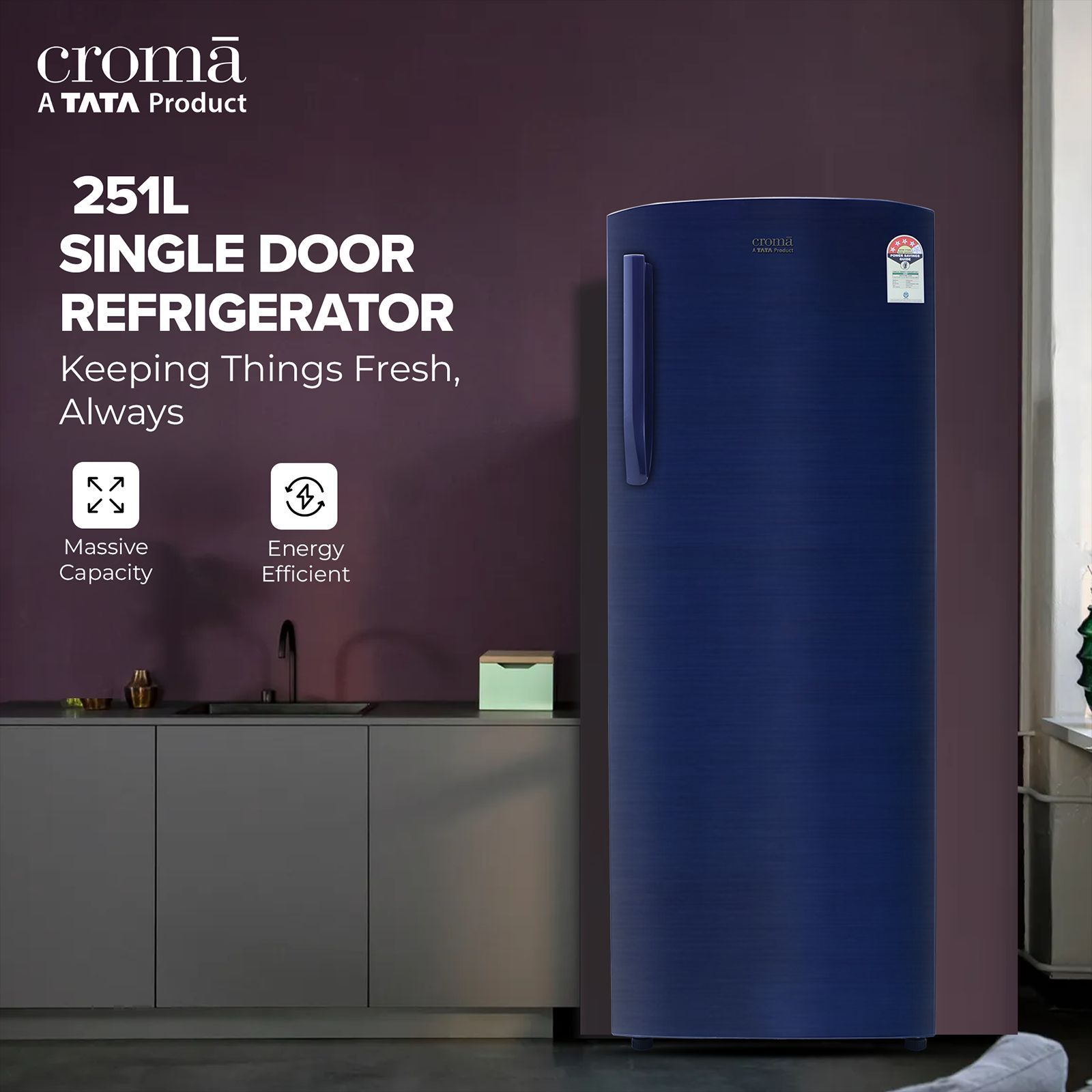 Croma 251 Litres 4 Star Direct Cool Single Door Refrigerator with Anti Fungal Gasket (CRLR251DIE302704, Blue)_5