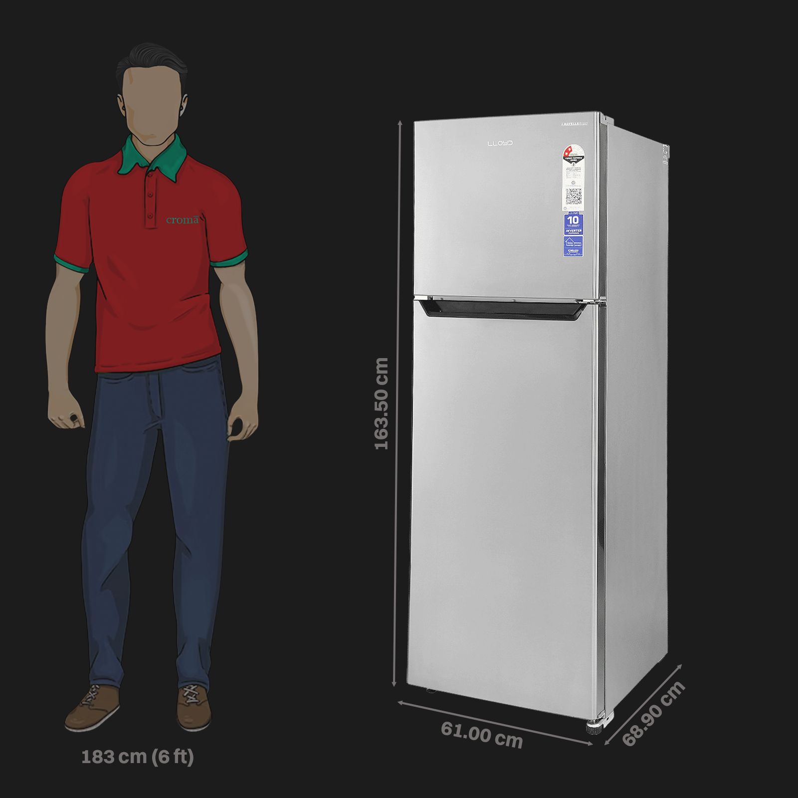 LLOYD 280 Litres 2 Star Frost Free Double Door Refrigerator with Ten Vent Technology (GLFF312AGST1GC, Graphite Steel)_2