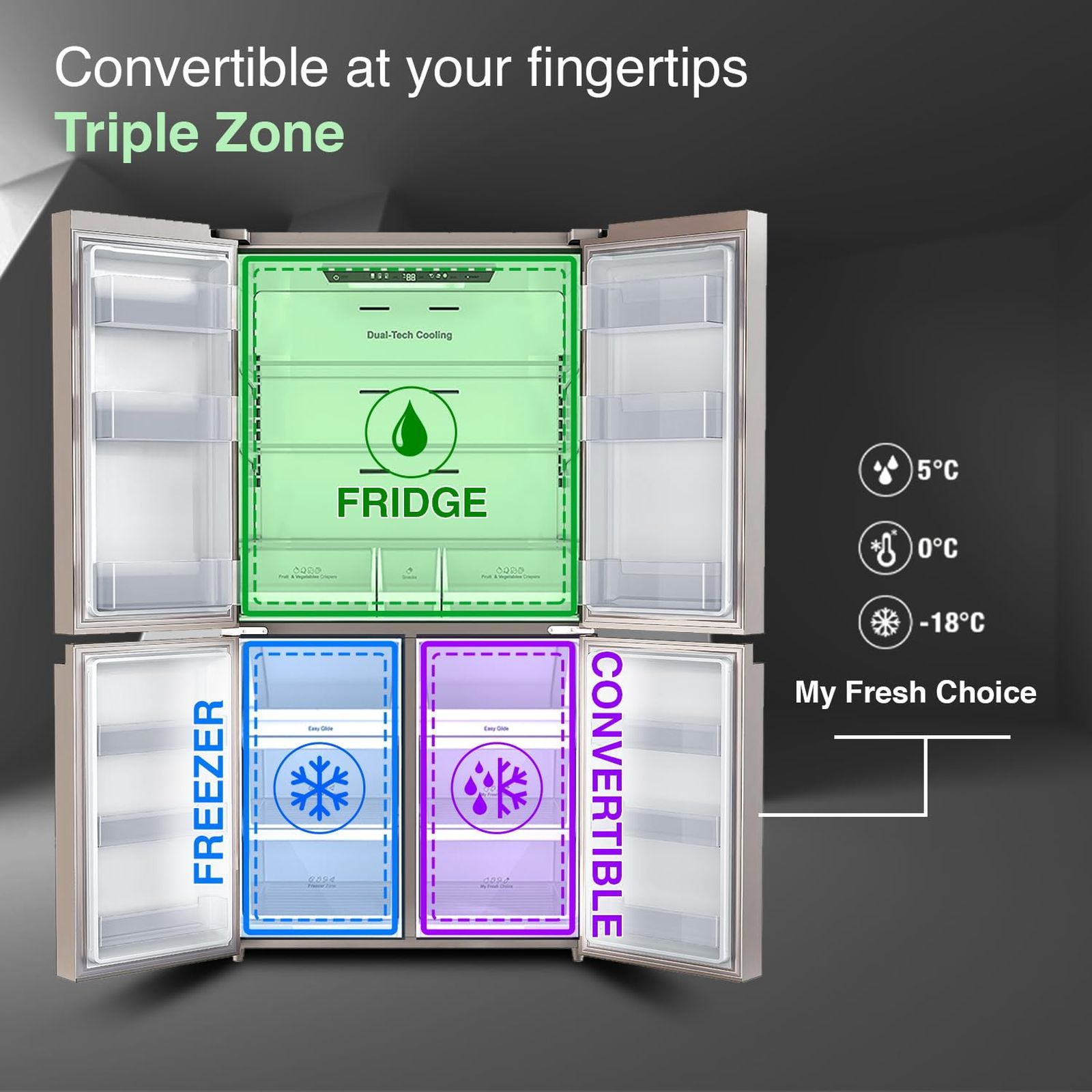 Godrej Eon Velvet 670 Litres Frost Free French Door Convertible Refrigerator with Dual Tech Cooling (RM EONVELVET 685 RIT IN ST, Inox Steel)_6