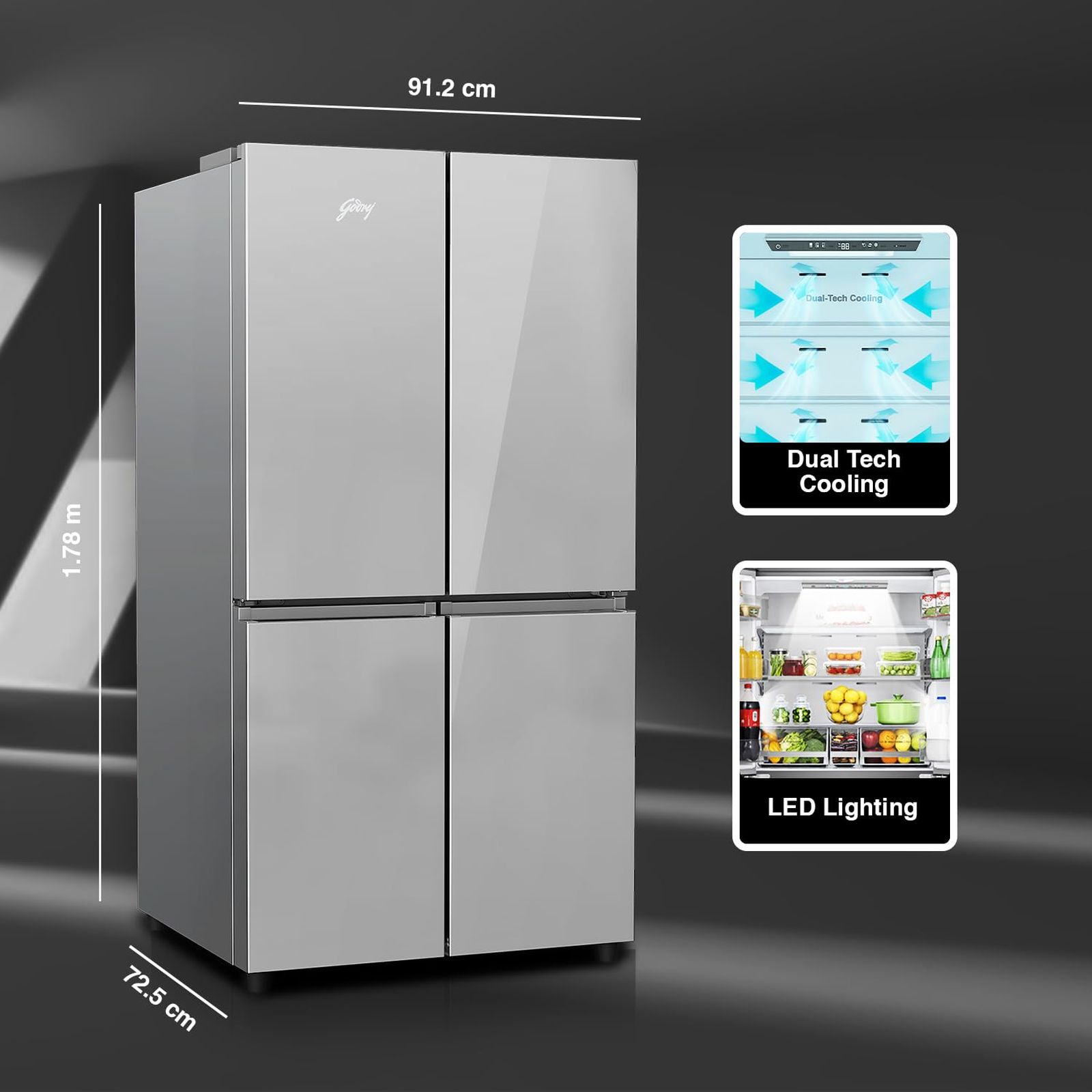 Godrej Eon Velvet 670 Litres Frost Free French Door Convertible Refrigerator with Dual Tech Cooling (RM EONVELVET 685 RIT IN ST, Inox Steel)_9