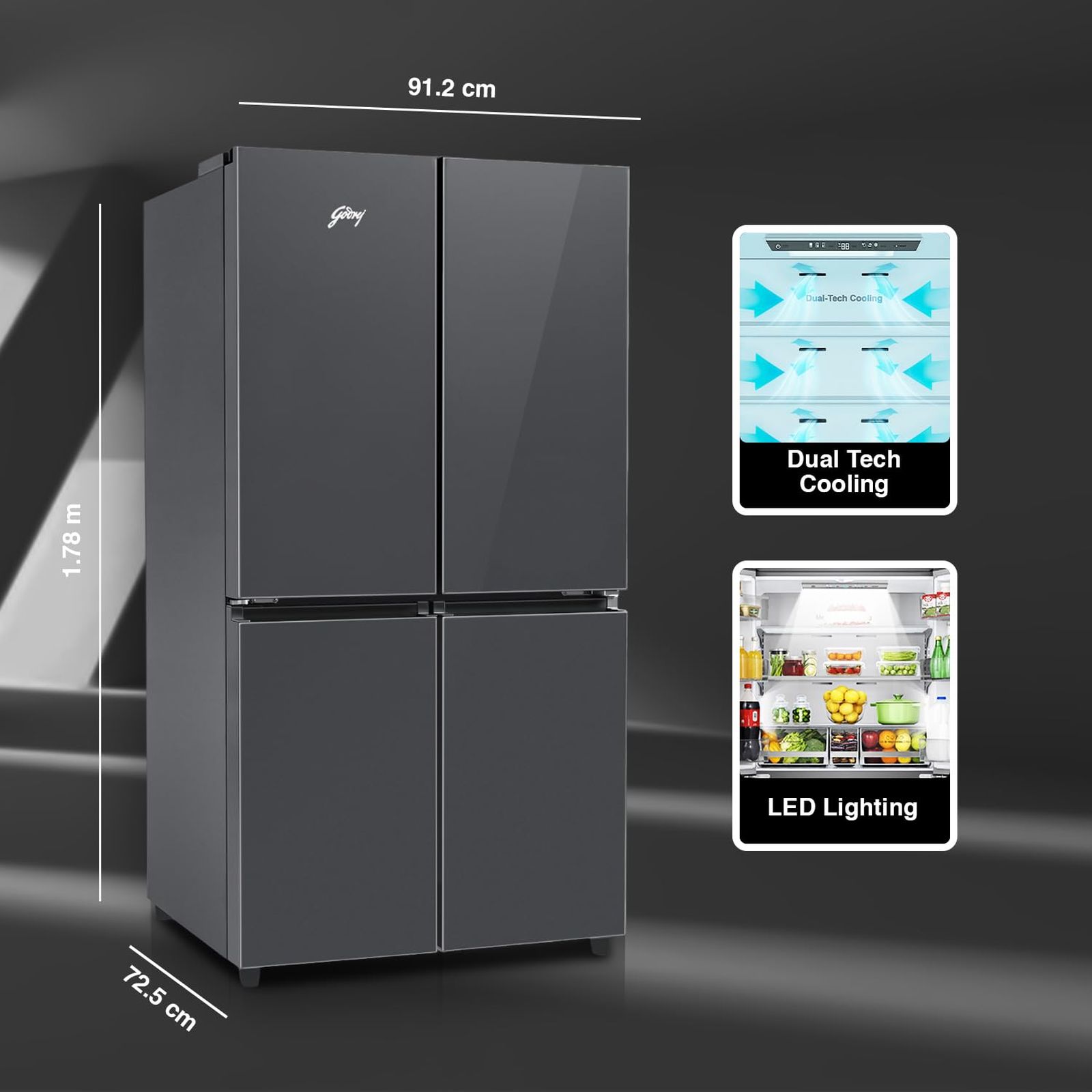 Godrej Eon Velvet 670 Litres Frost Free French Door Convertible Refrigerator with Dual Tech Cooling (RM EONVELVET 685 RIT GR BK, Graphite Black)_14