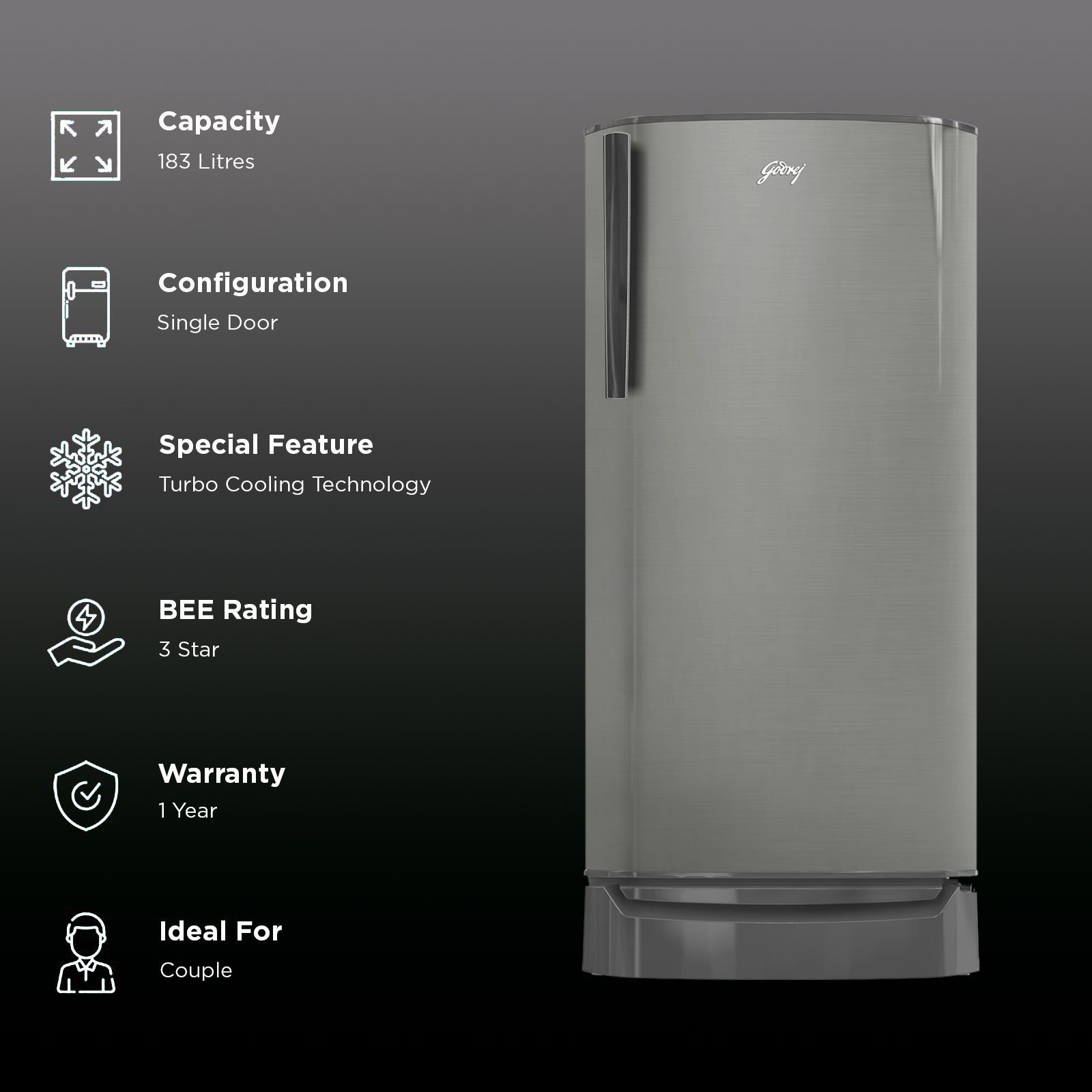 Godrej RD ERIOPLS 183 Litres 3 Star Direct Cool Single Door Refrigerator with Advanced Capillary Technology (RD ERIOPLS 205C, Steel Glow) Godrej RD ERIOPLS 183 Litres 3 Star Direct Cool Single Door Refrigerator with Advanced Capillary Technology (RD ERIOPLS 205C, Steel Glow)_2