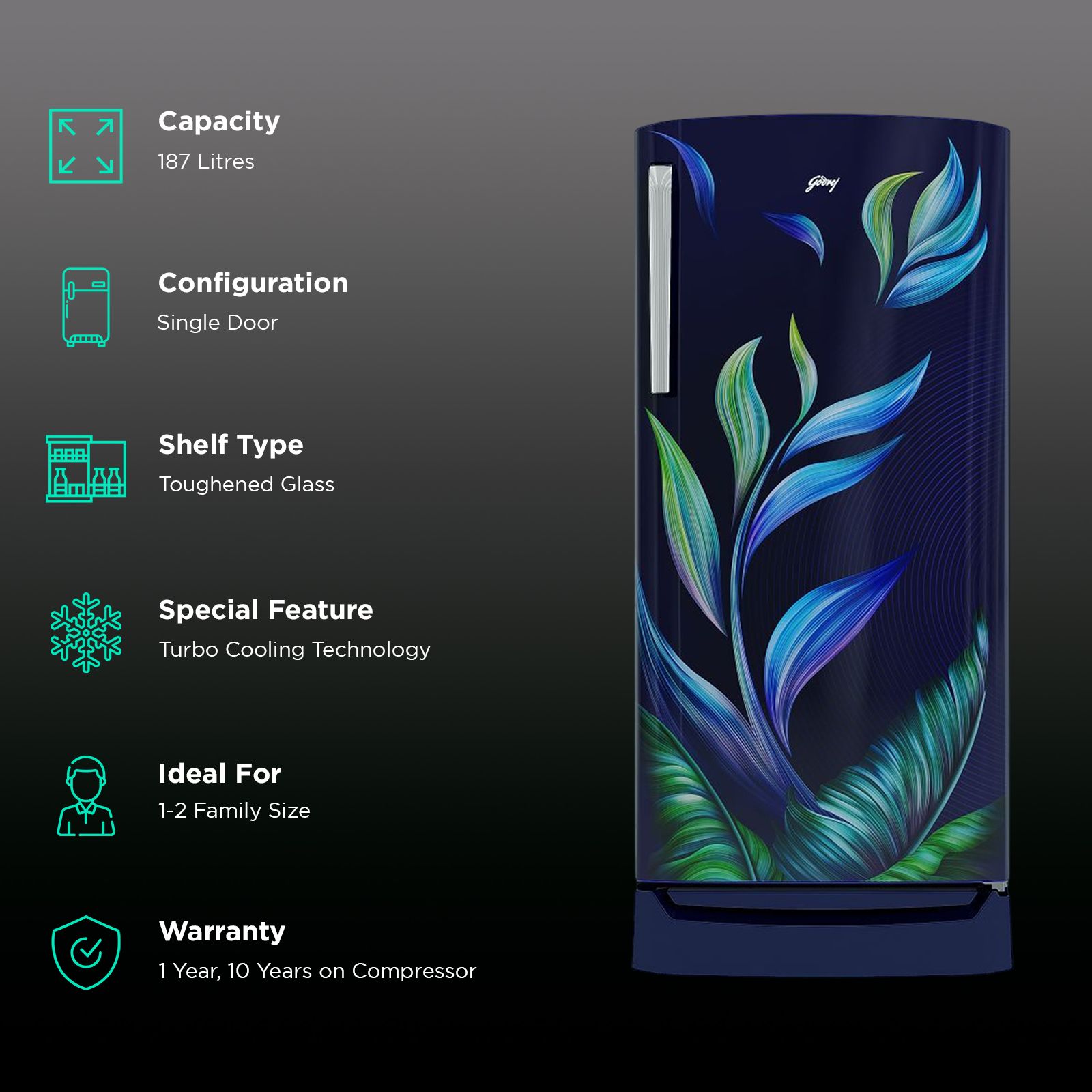 Godrej Edge Marvel 184 Litres 3 Star Direct Cool Single Door Refrigerator with Turbo Cooling Technology (RD EMARVEL 207C TDF, Fusion Blue)_2