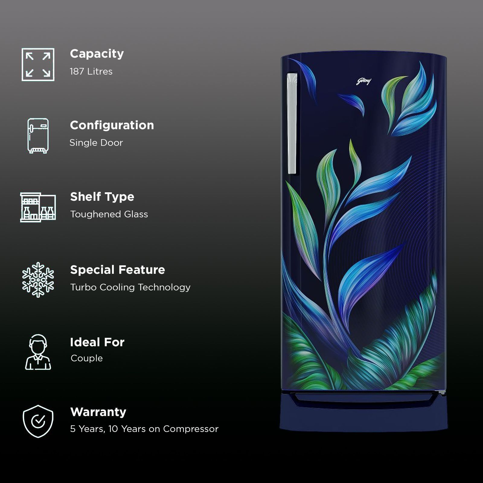Godrej Edge Marvel 184 Litres 3 Star Direct Cool Single Door Refrigerator with Turbo Cooling Technology (RD EMARVEL 207C TDF, Fusion Blue) Godrej Edge Marvel 184 Litres 3 Star Direct Cool Single Door Refrigerator with Turbo Cooling Technology (RD EMARVEL 207C TDF, Fusion Blue)_2