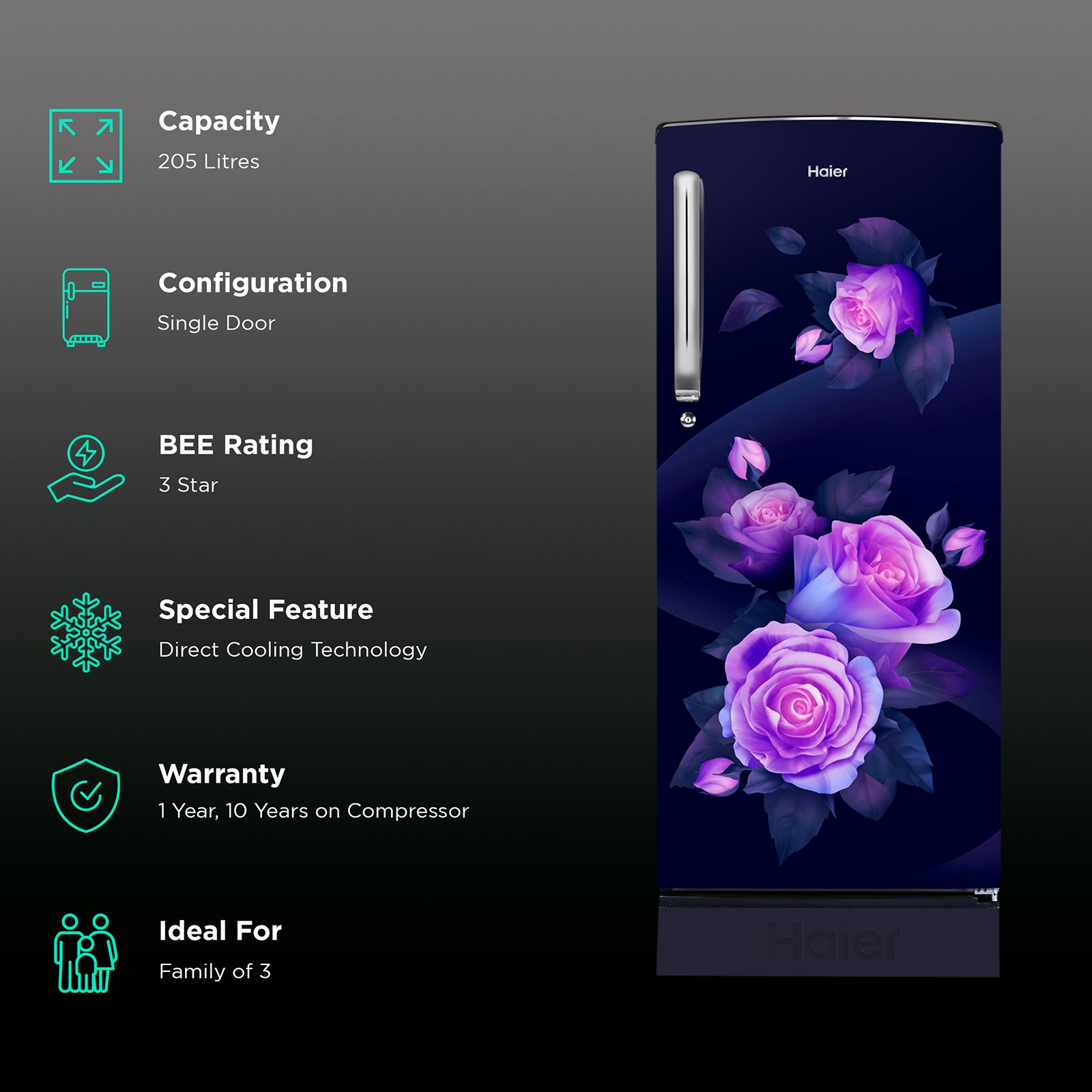 Haier 205 Litres 3 Star Direct Cool Single Door Refrigerator with Stabilizer Free Operation (HRD-2263PMR-N, Marine Rose)_2