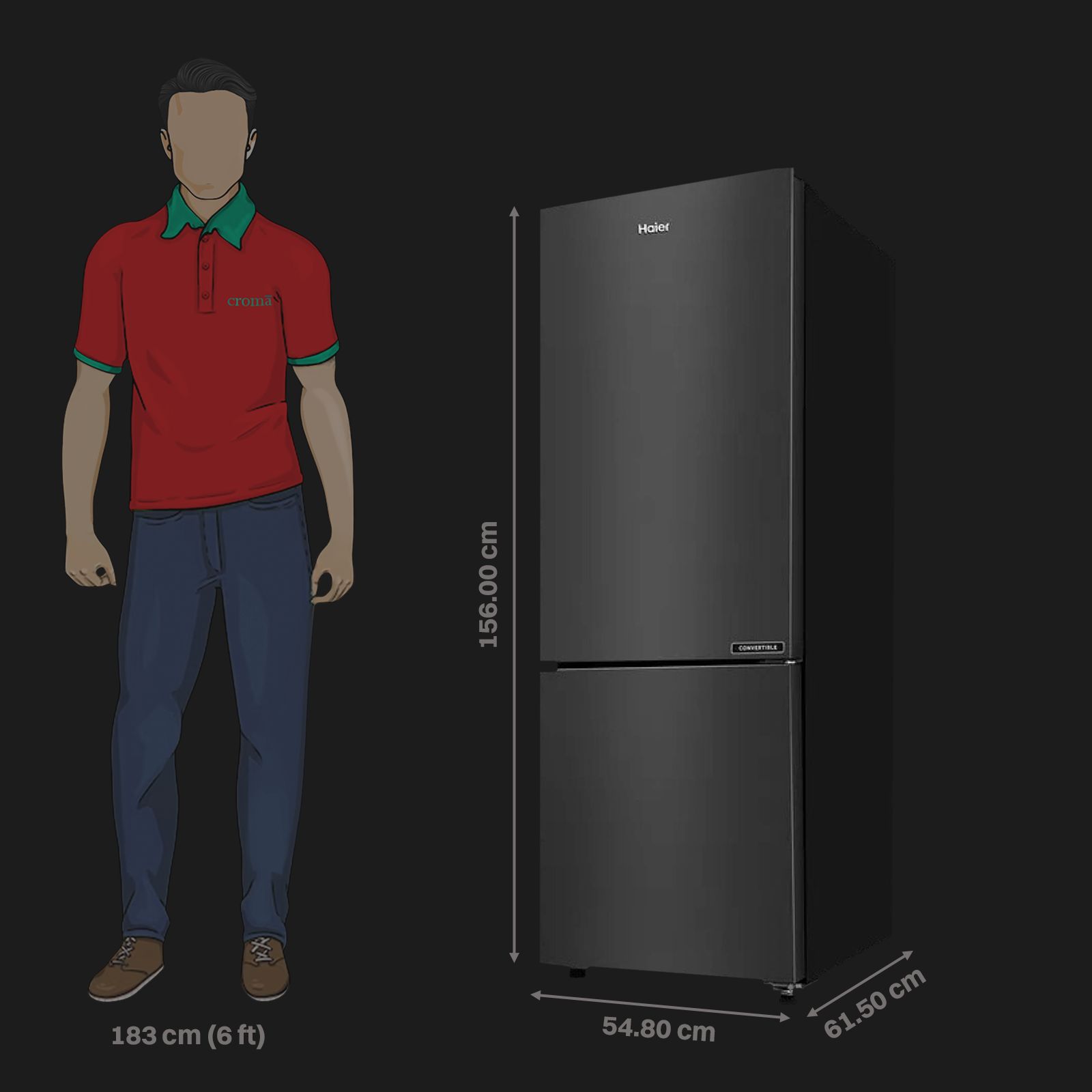 Haier 237 Litres 2 Star Frost Free Double Door Bottom Mount Convertible Refrigerator with Turbo Icing (HRB-2872BGB-P, GE Black) Haier 237 Litres 2 Star Frost Free Double Door Bottom Mount Convertible Refrigerator with Turbo Icing (HRB-2872BGB-P, GE Black)_3
