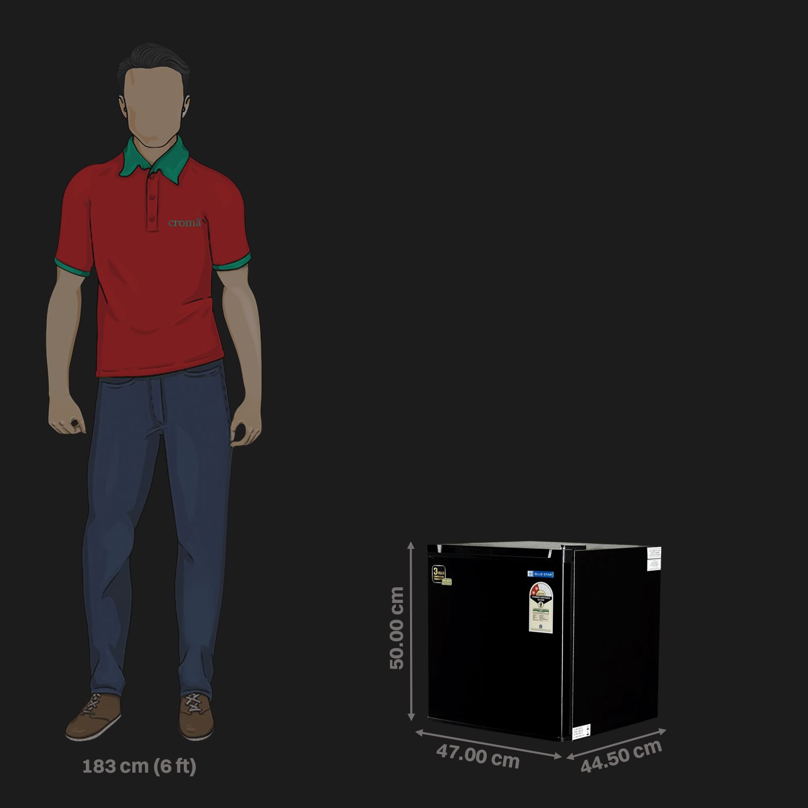 Blue Star Mini Bar 47 Litres 2 Star Direct Cool Single Door Refrigerator with Temperature Control Dial (MR60-GB, Black) Blue Star Mini Bar 47 Litres 2 Star Direct Cool Single Door Refrigerator with Temperature Control Dial (MR60-GB, Black)_3