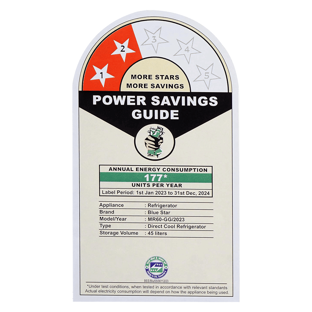 Blue Star Mini Bar 47 Litres 2 Star Direct Cool Single Door Refrigerator with Temperature Control Dial (MR60-GG, Grey)_6