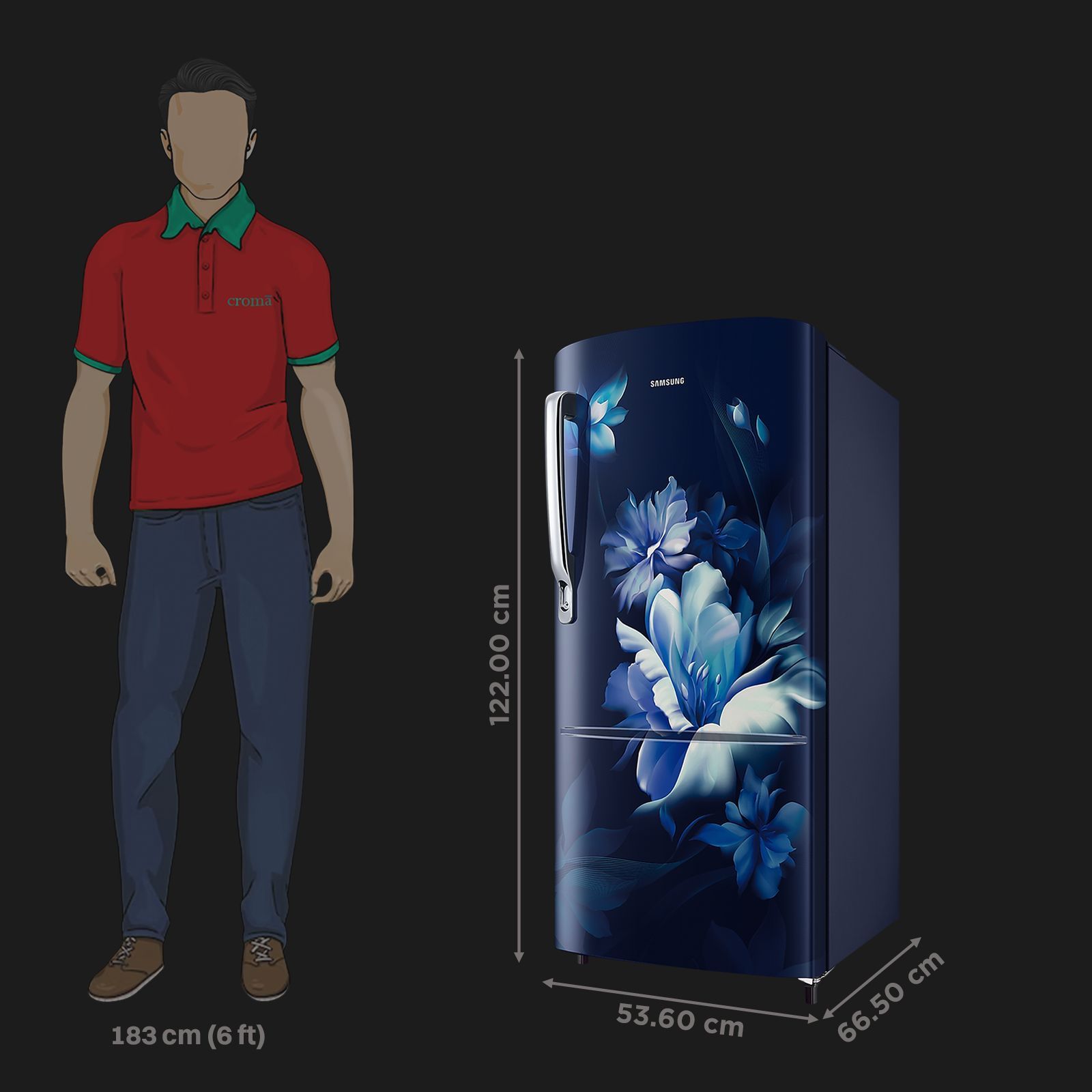 SAMSUNG Stylish Grande 183 Litres 5 Star Direct Cool Single Door Refrigerator with Anti Bacterial Gasket (RR20D2725UZ/NL, Midnight Blossom Blue)_2