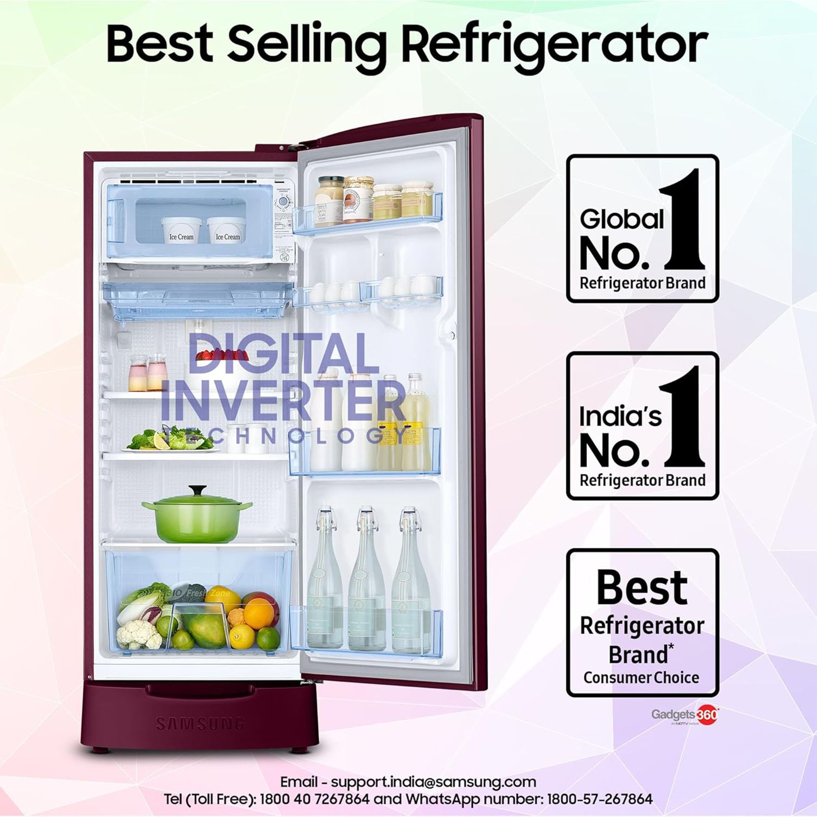 SAMSUNG Stylish Grande 183 Litres 5 Star Direct Cool Single Door Refrigerator with Anti Bacterial Gasket (RR20D2825HN/NL, Himalaya Poppy Red) SAMSUNG Stylish Grande 183 Litres 5 Star Direct Cool Single Door Refrigerator with Anti Bacterial Gasket (RR20D2825HN/NL, Himalaya Poppy Red)_19
